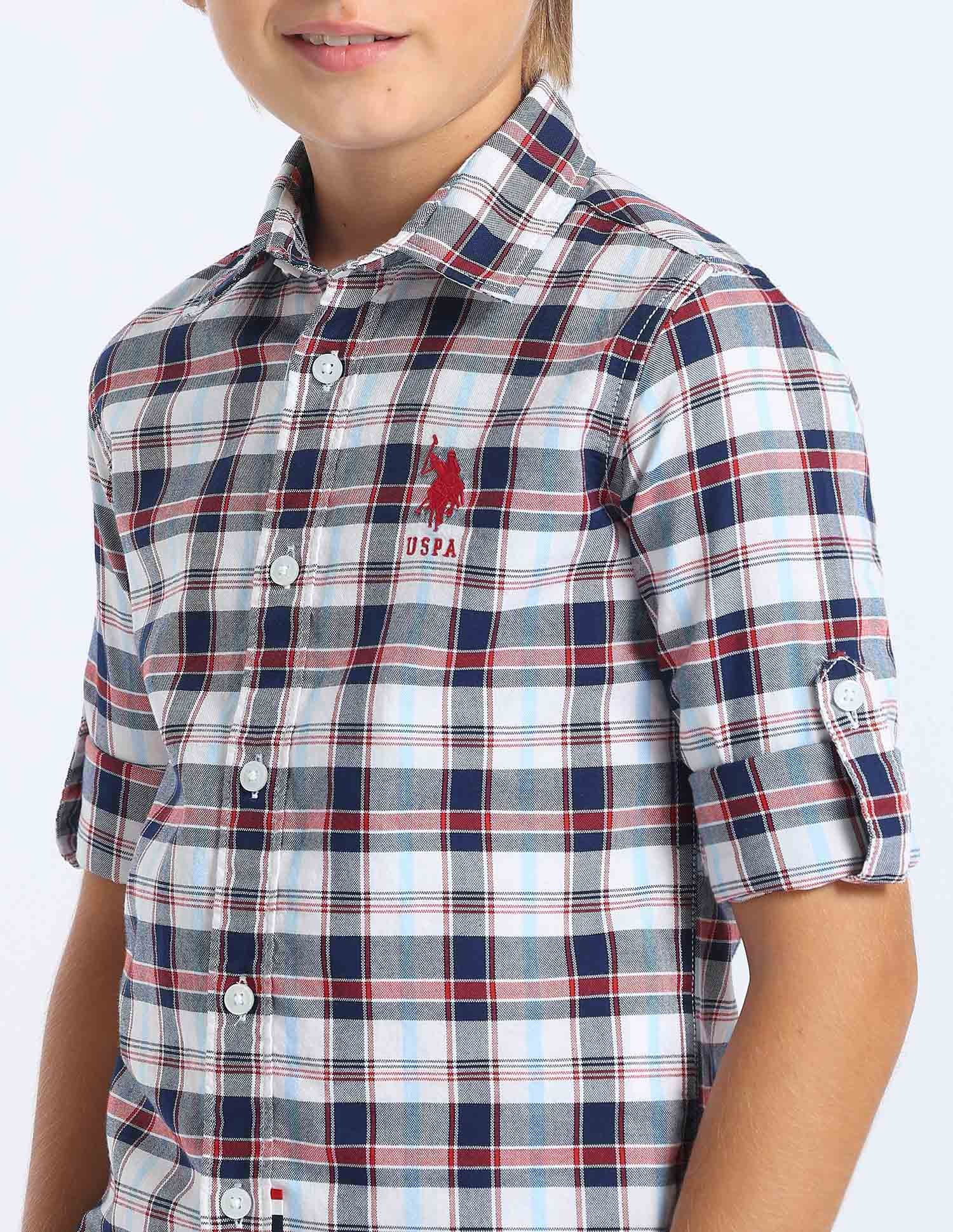 Boys Gingham Checked Regular Fit Shirt Light Blue - U.S. POLO ASSN. | Large