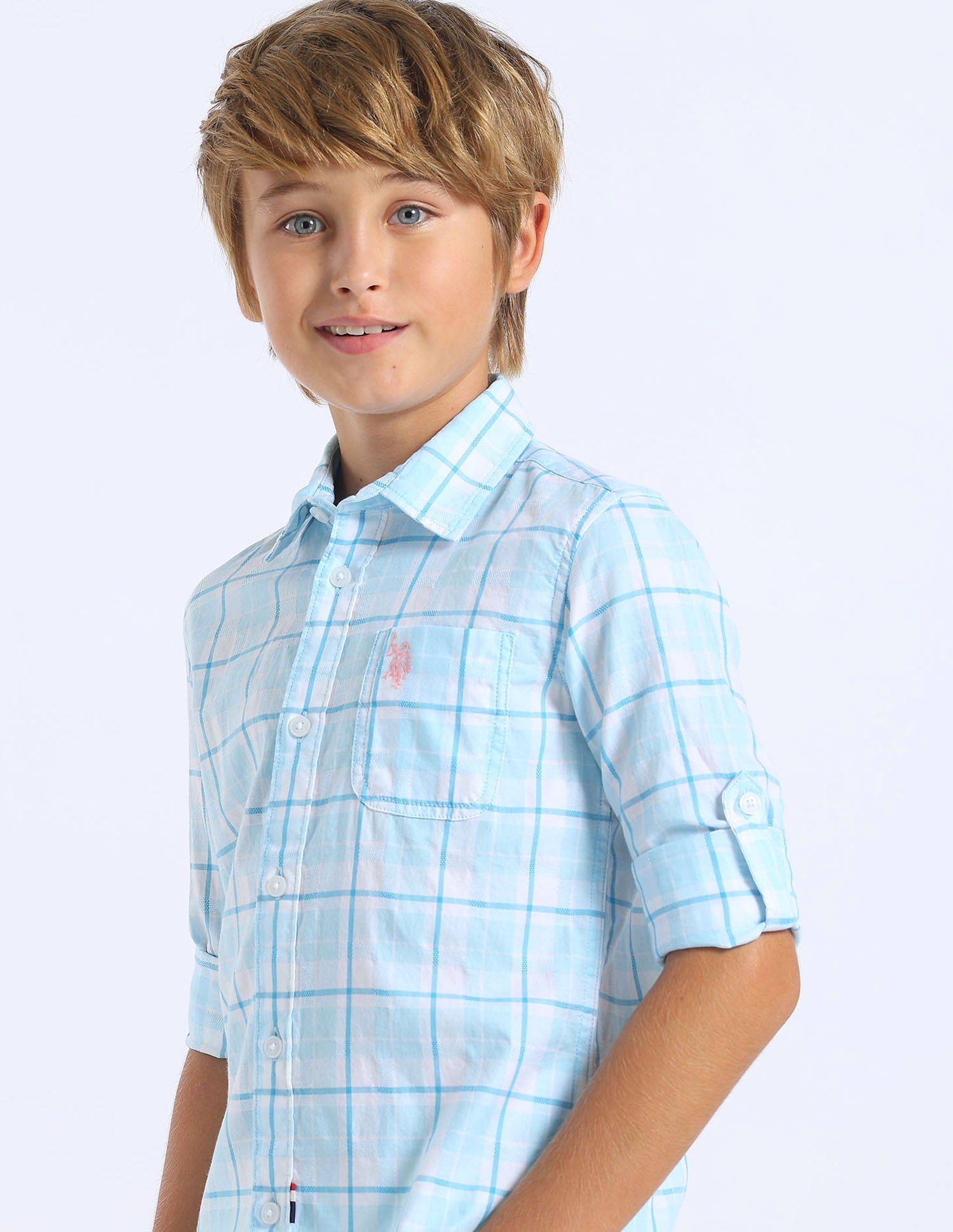 Boys Tartan Checked Regular Fit Shirt Blue - U.S. POLO ASSN. | Large