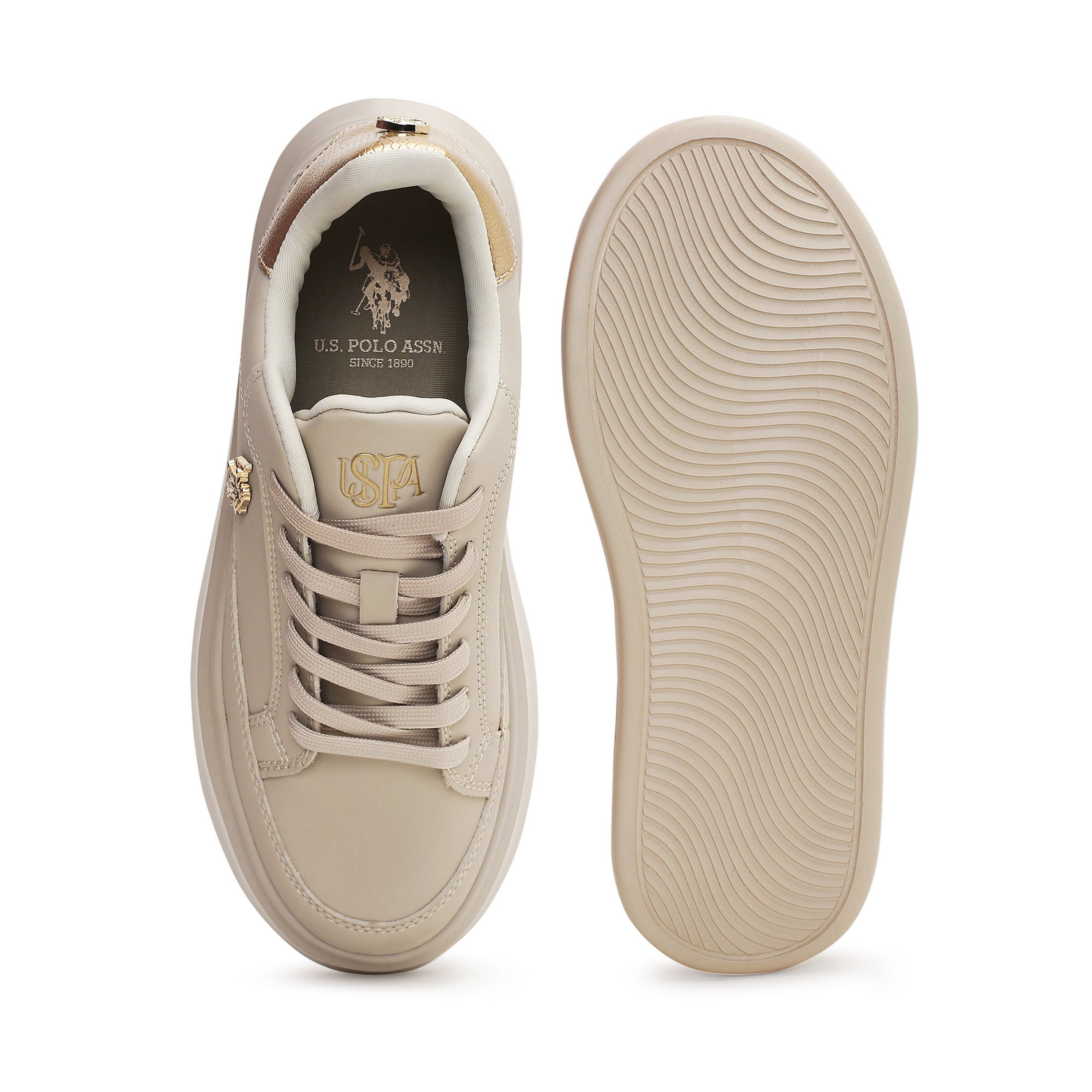 Women Round Toe Solid Eleanaor Sneakers Beige - U.S. POLO ASSN. | Large