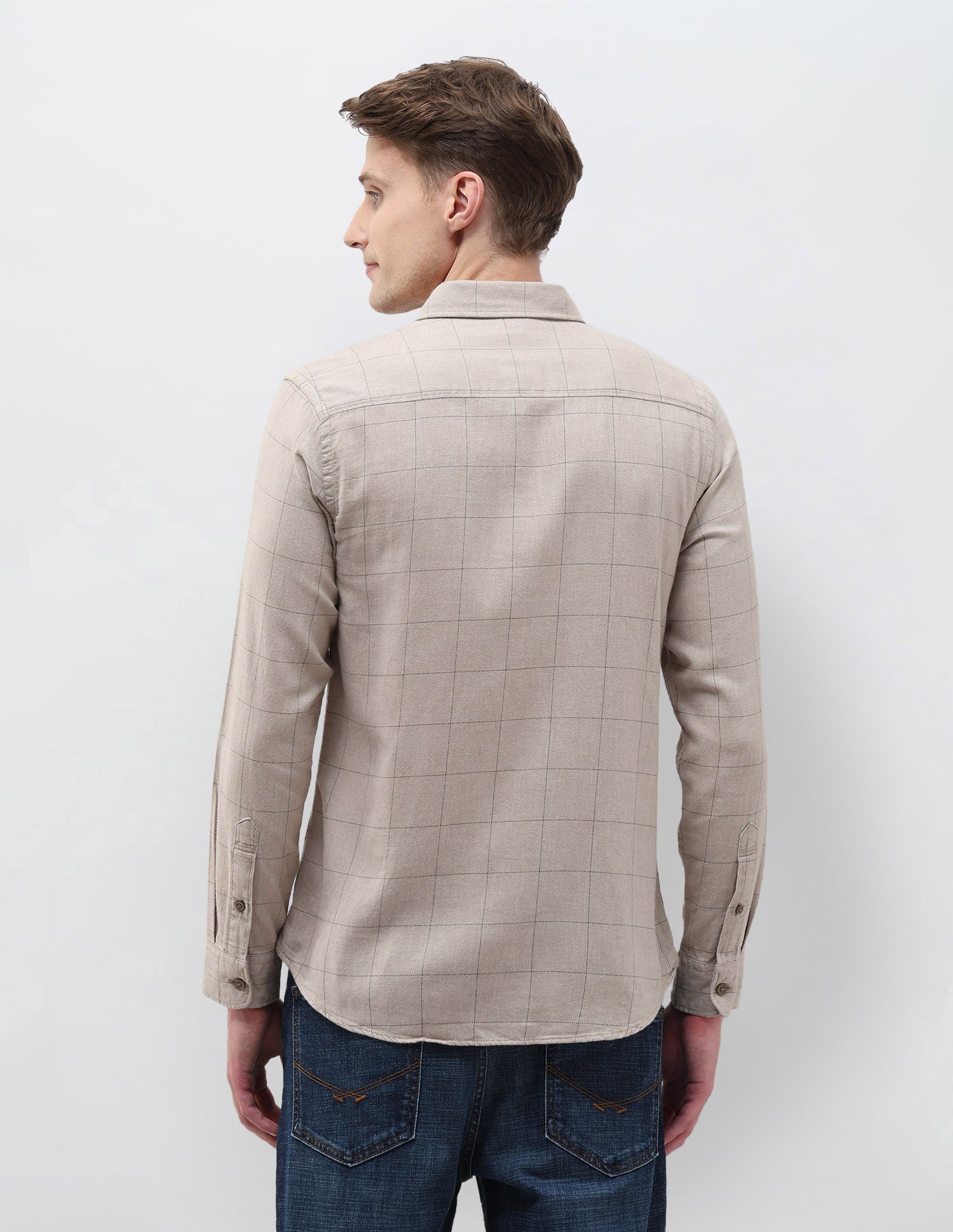 Regular Fit Windowpane Checked Shirt Light Khaki - U.S. Polo Assn. India | Large