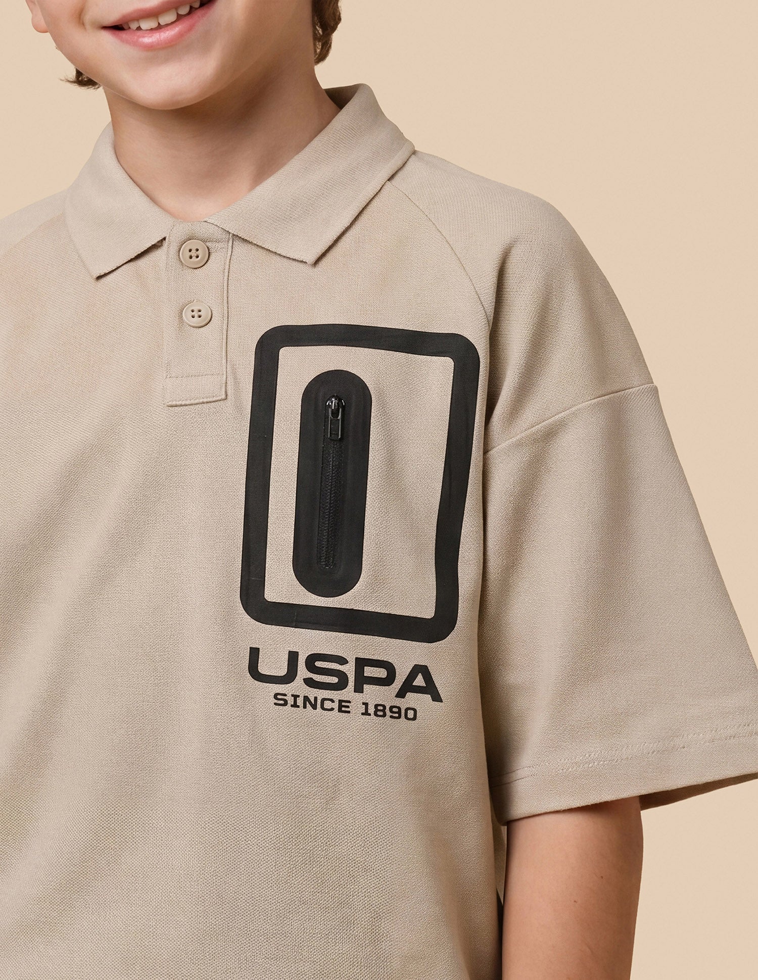Solid Oversized Fit Polo Shirt Beige - U.S. Polo Assn. India | Large
