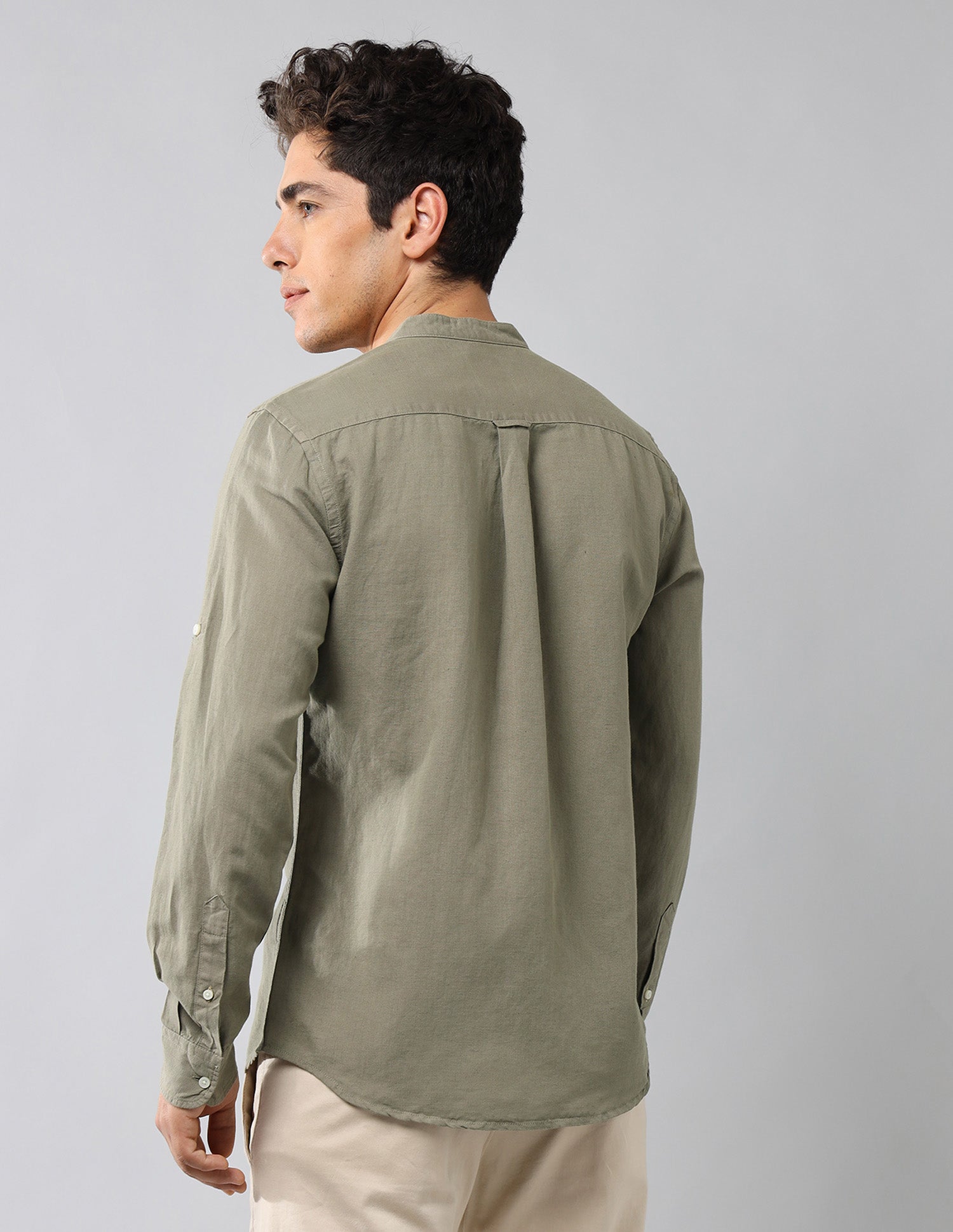 Solid Mandarin Collar Shirt Olive - U.S. Polo Assn. India | Large