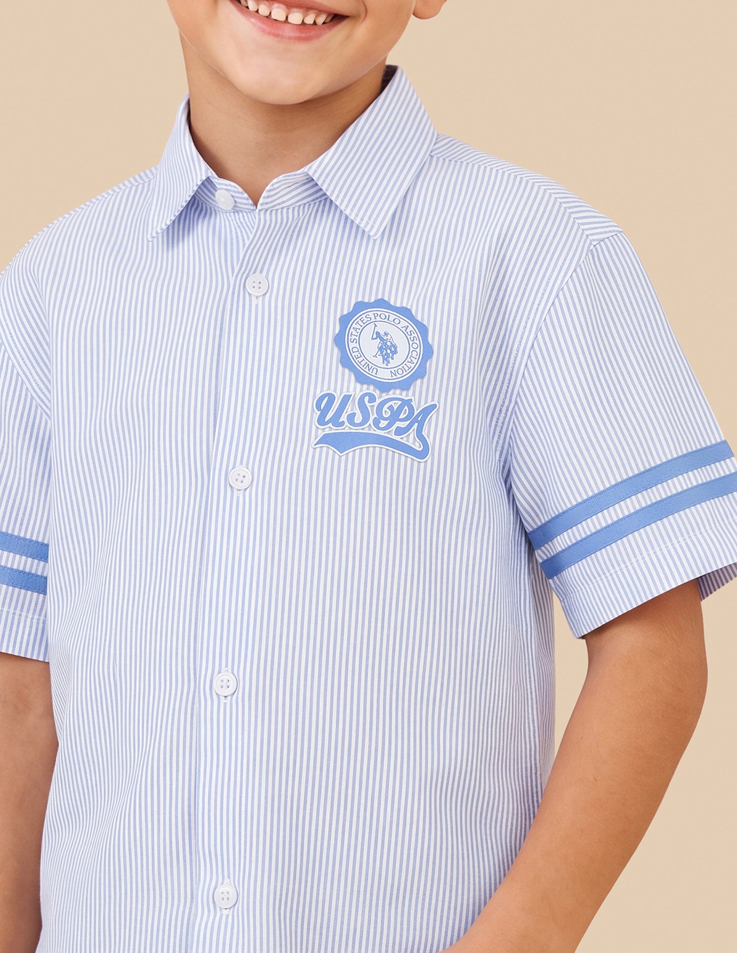 Vertical Striped Boxy Fit Shirt Light Blue - U.S. Polo Assn. India | Large
