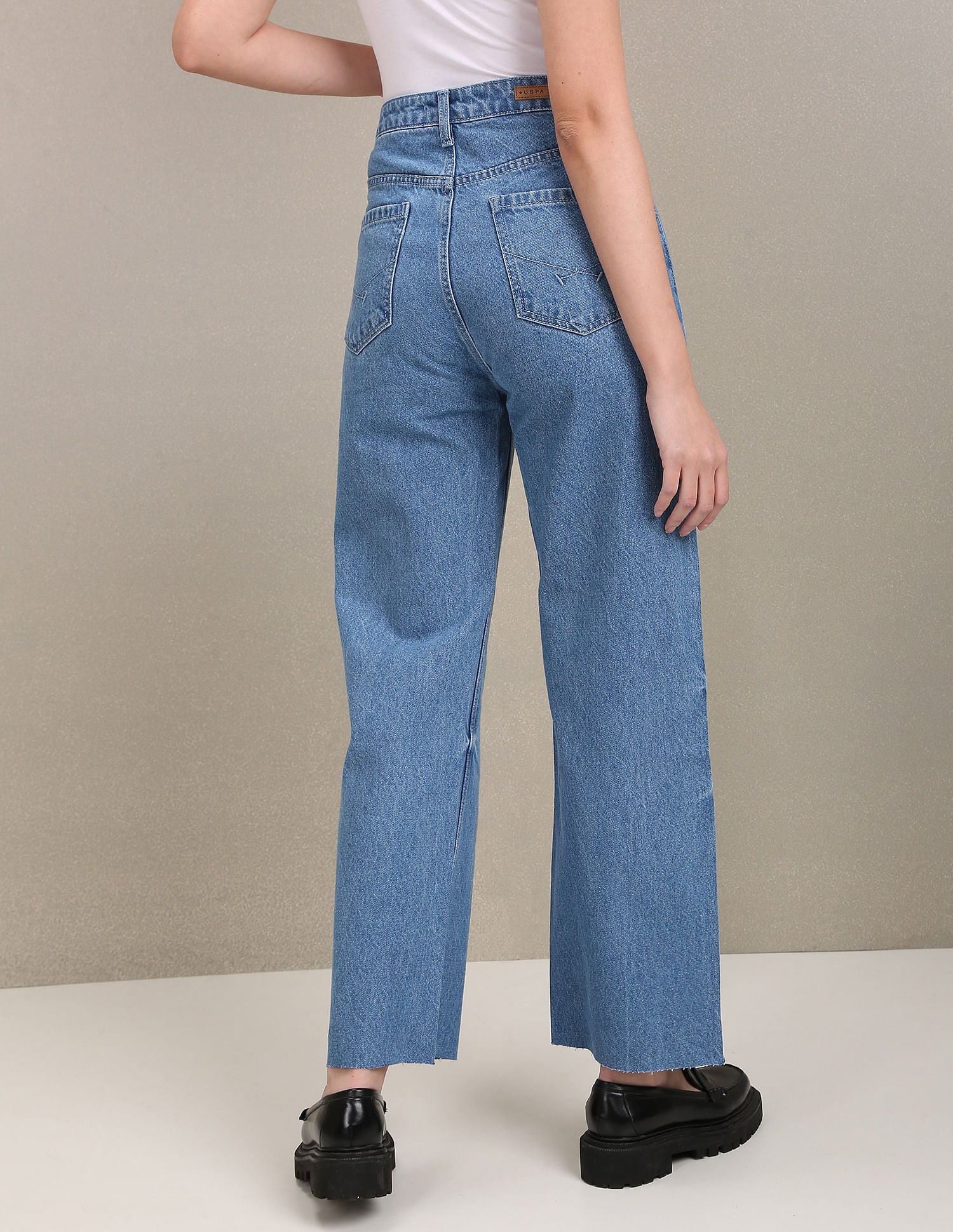 Stone Wash Wide Leg Jeans Blue - U.S. Polo Assn. India | Large