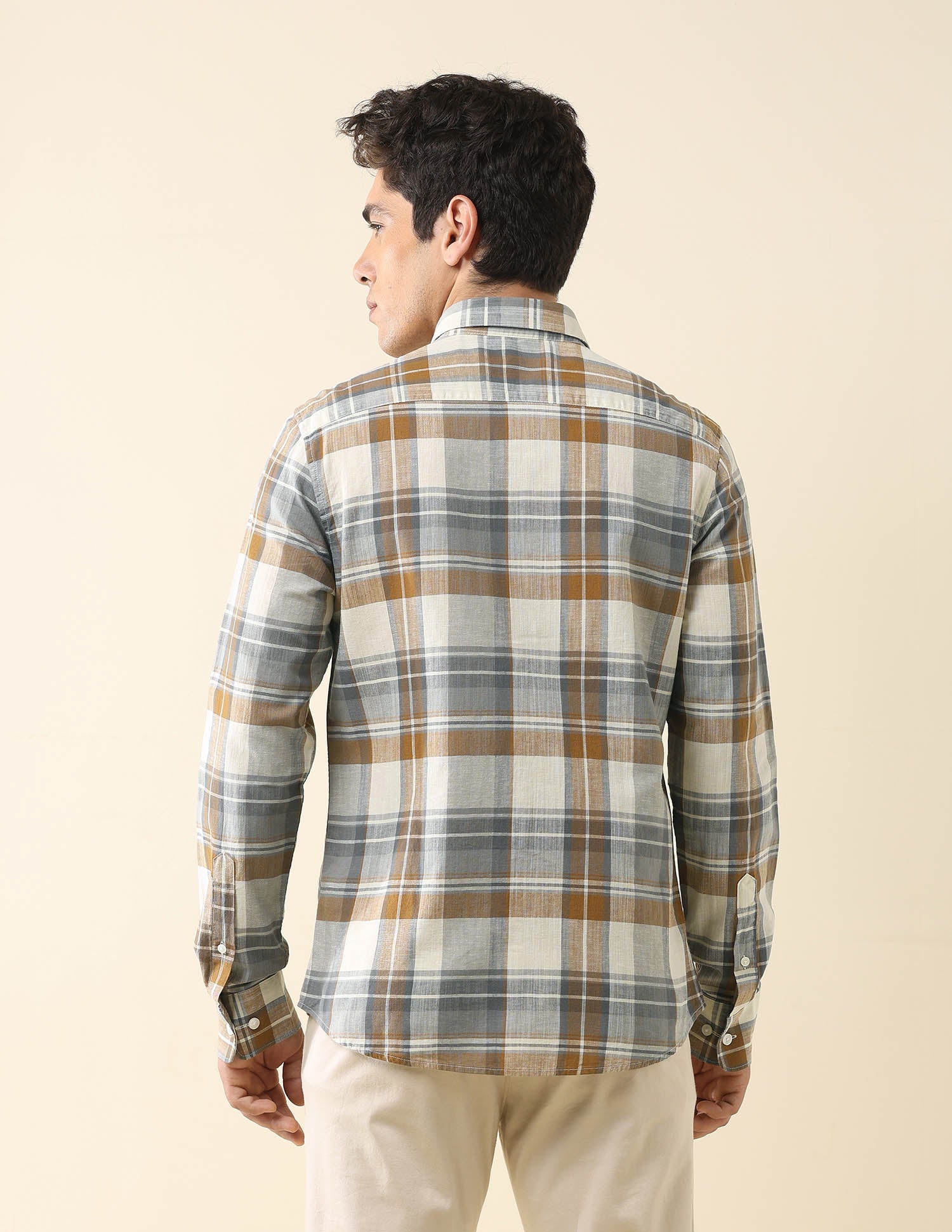 Plaid Checked Tailored Fit Shirt Beige - U.S. Polo Assn. India | Large