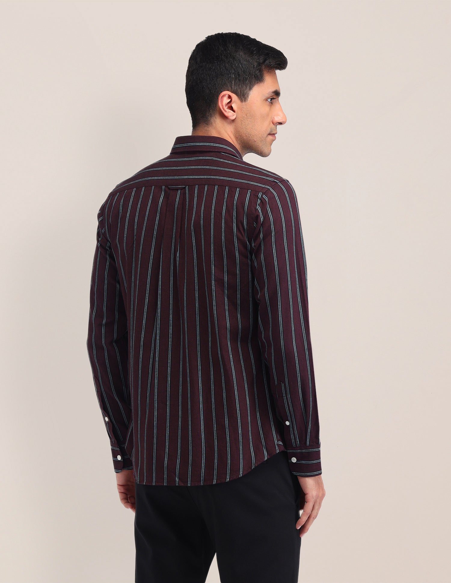 Vertical Striped Tailored Fit Shirt Wine - U.S. Polo Assn. India | Large