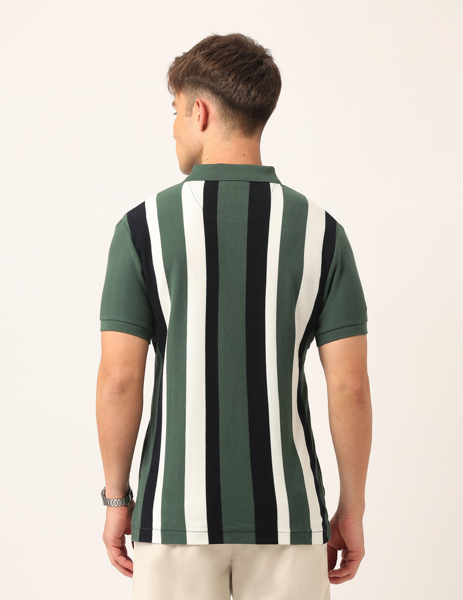 Vertical Striped Muscle Fit Polo Shirt Olive - U.S. Polo Assn. India | Large