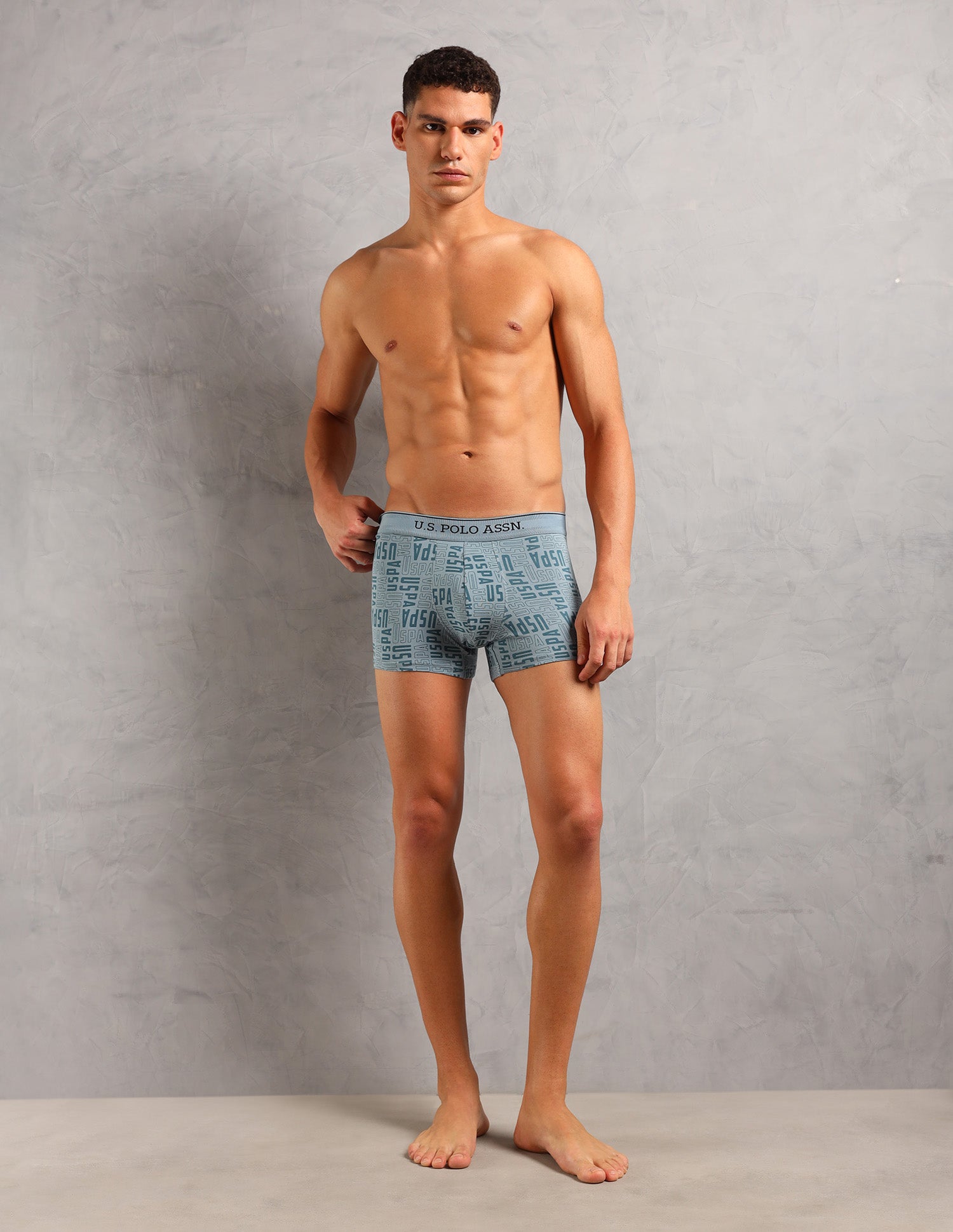 Solid Breathable OET17 Trunks - Pack Of 3 Aop Stone Blue, Aop Antler and Oatmeal Solid - U.S. POLO ASSN. | Large