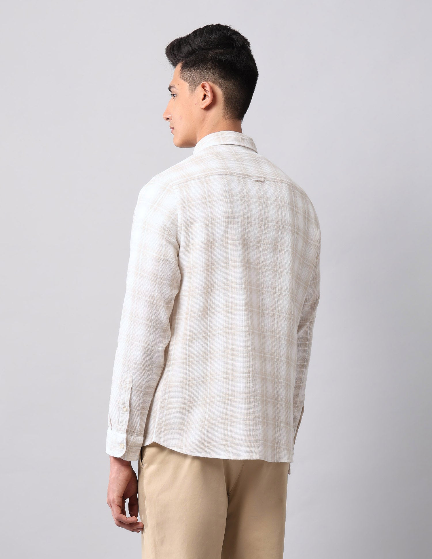 Windowpane Checked Pure Cotton Shirt Ecru - U.S. Polo Assn. India | Large