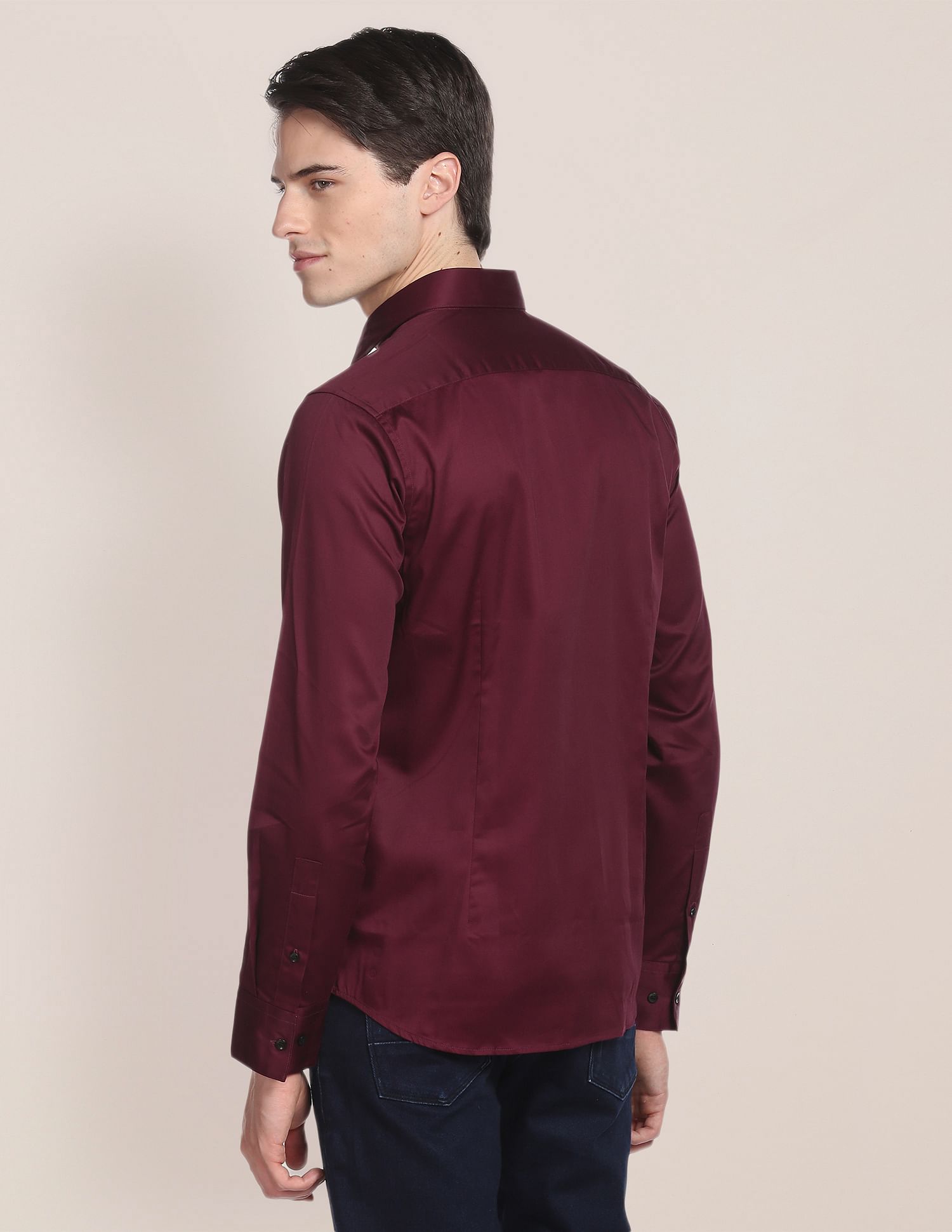 Spread Collar Solid Casual Shirt Burgundy - U.S. POLO ASSN. | Large