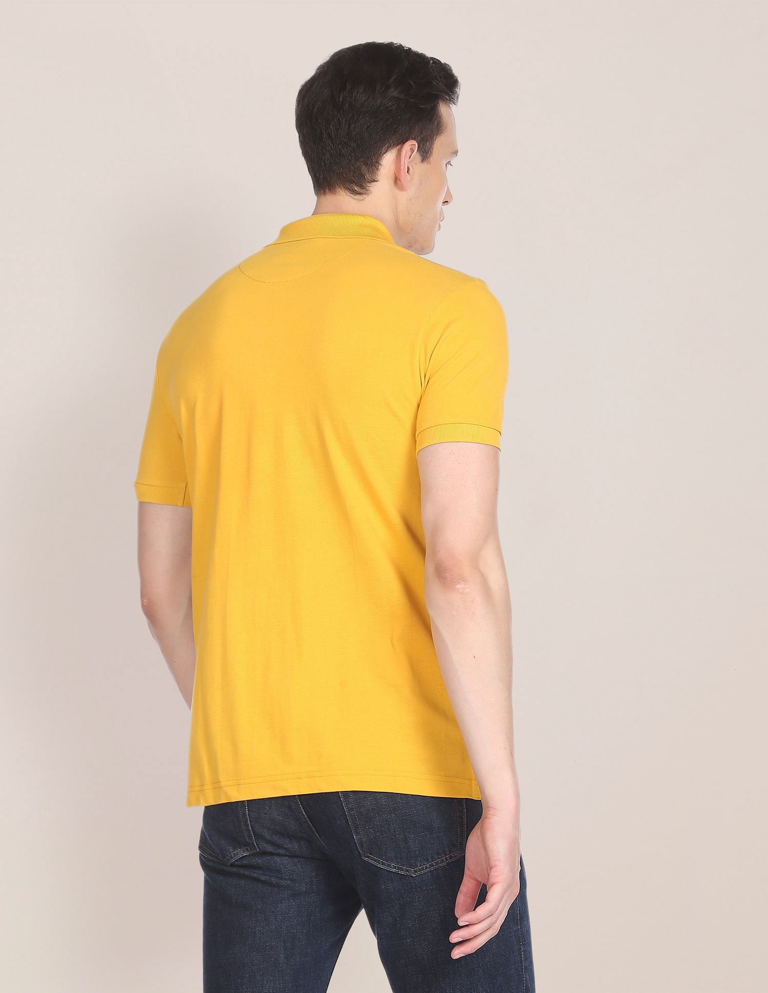 Ribbed Collar Striped Polo Shirt Mustard - U.S. Polo Assn. India | Large