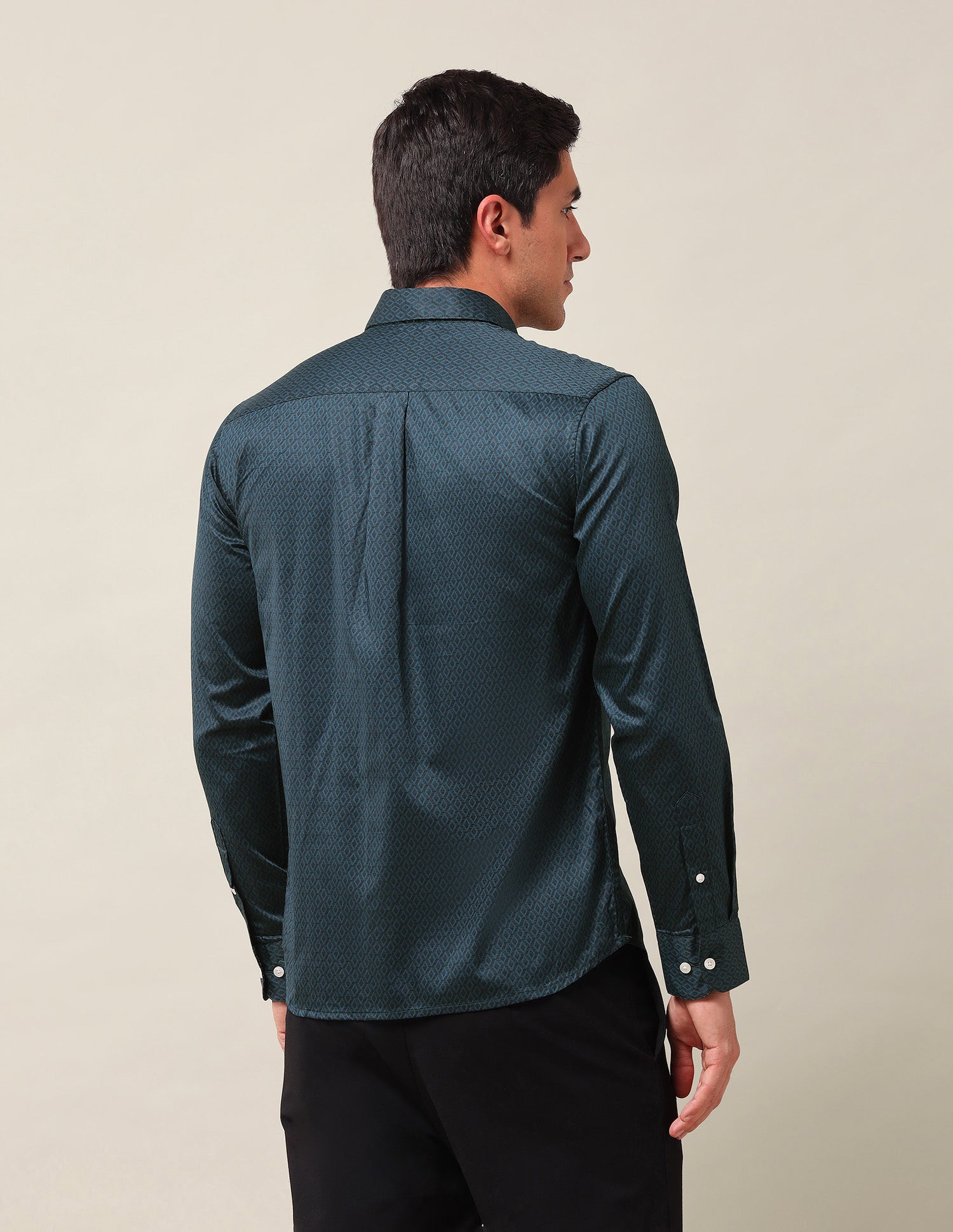 Tailored Fit Geometric Printed Shirt Teal - U.S. Polo Assn. India | Large