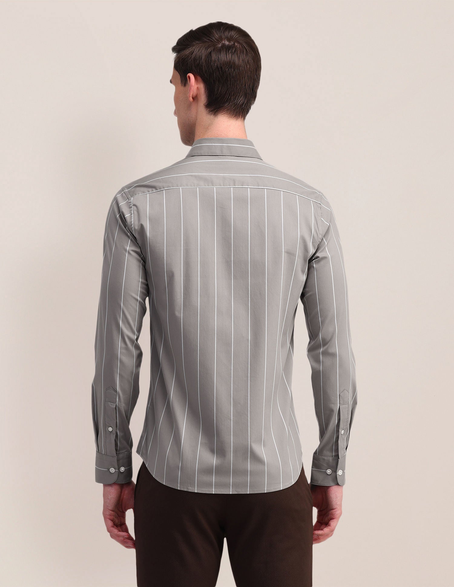 Vertical Striped Slim Fit Shirt Khaki - U.S. Polo Assn. India | Large