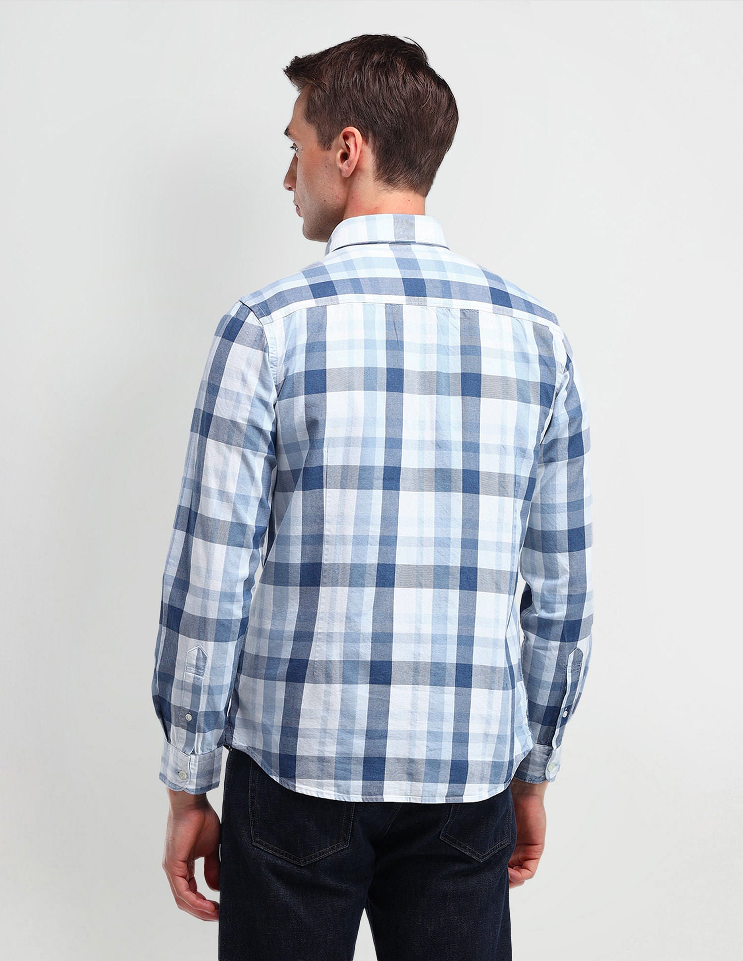 Slim Fit Checked Shirt Light-Blue - U.S. Polo Assn. India | Large