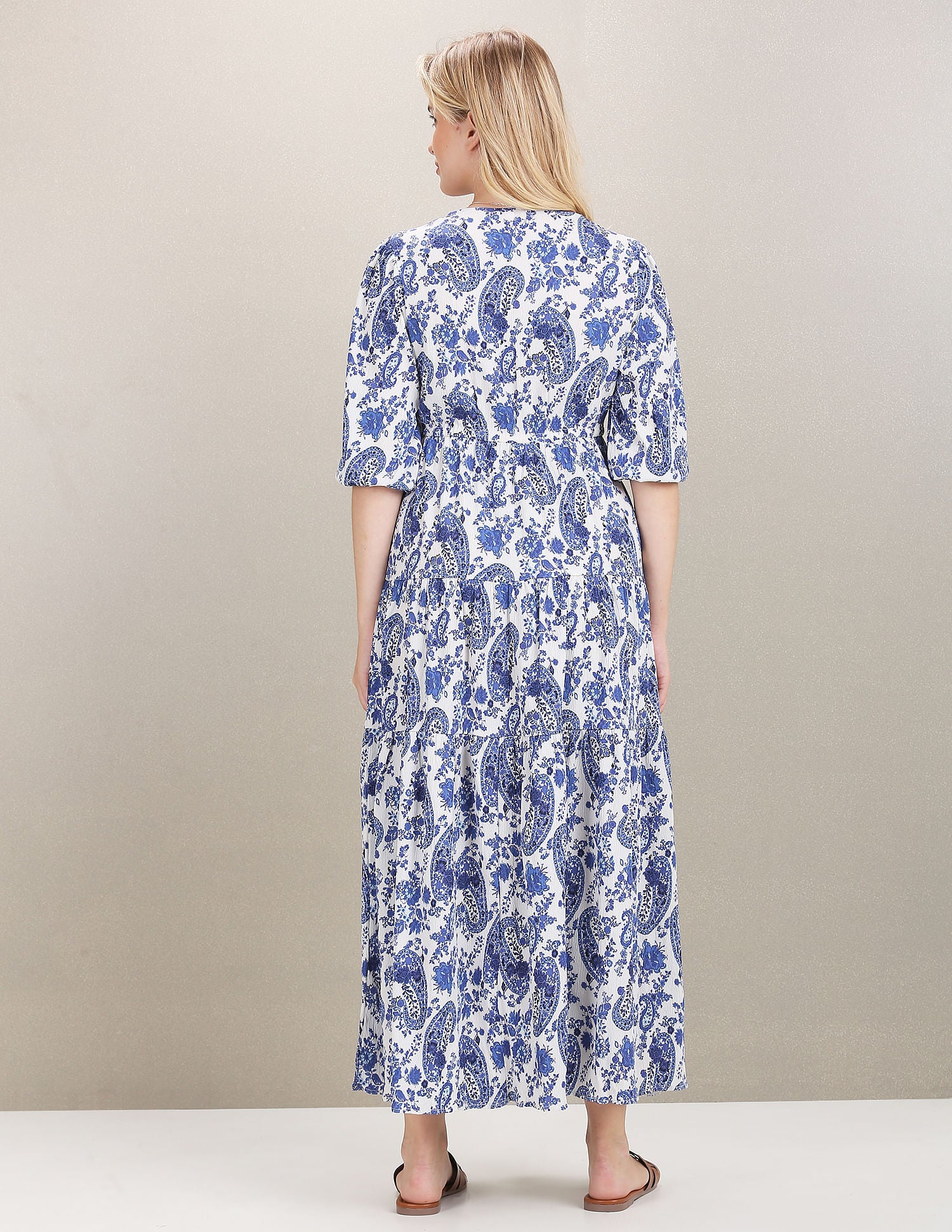 V-Neck Paisley Print Maxi Dress Blue and White - U.S. Polo Assn. India | Large