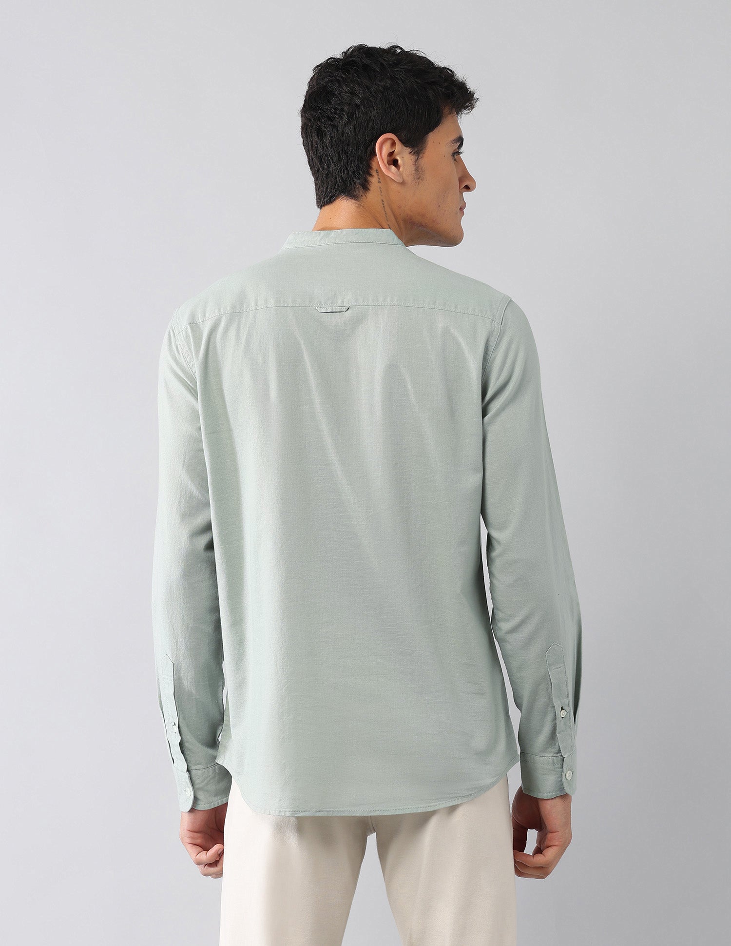 Solid Regular Fit Mandarin Shirt Light Green - U.S. Polo Assn. India | Large