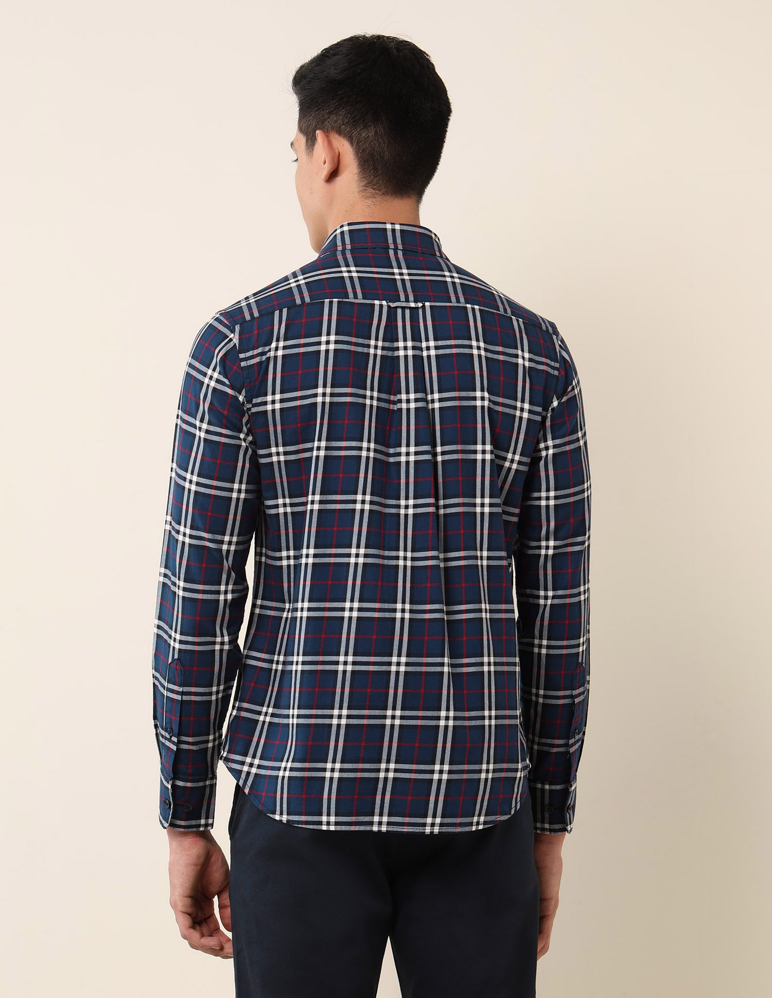 Grid Tattersall Checked Pure Cotton Shirt Navy Blue - U.S. Polo Assn. India | Large
