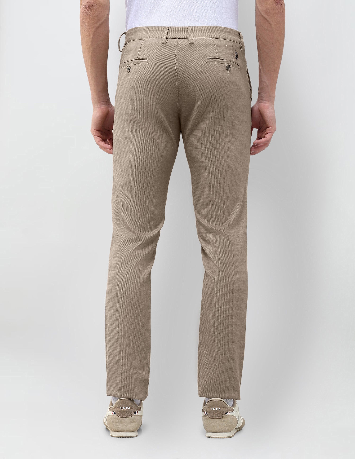 Denver Slim Fit Dobby Trousers Taupe Brown - U.S. Polo Assn. India | Large