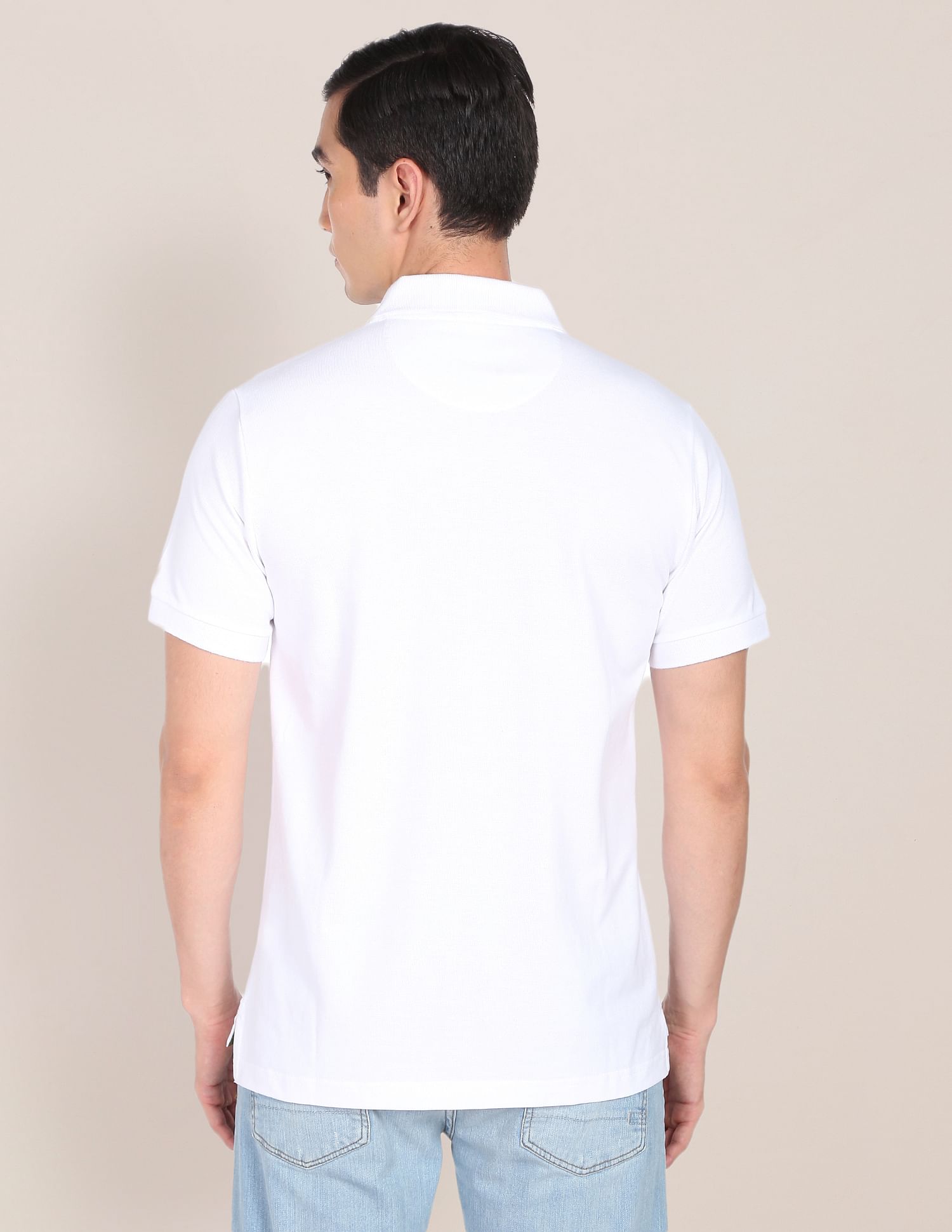 Men White Embroidered Logo Solid Cotton Polo Shirt White - U.S. Polo Assn. India | Large