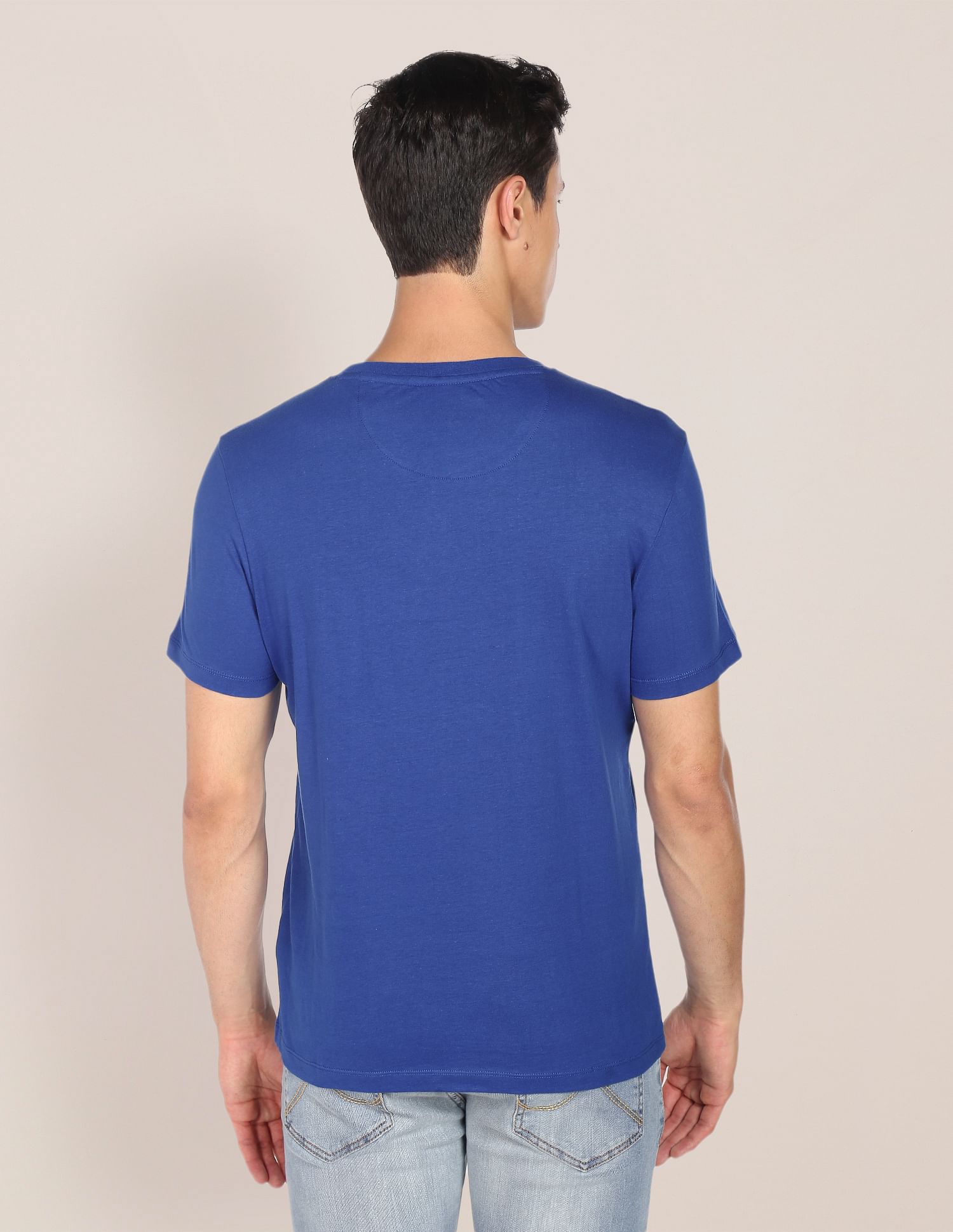 Crew Neck Brand Print Cotton T-Shirt Blue - U.S. Polo Assn. India | Large