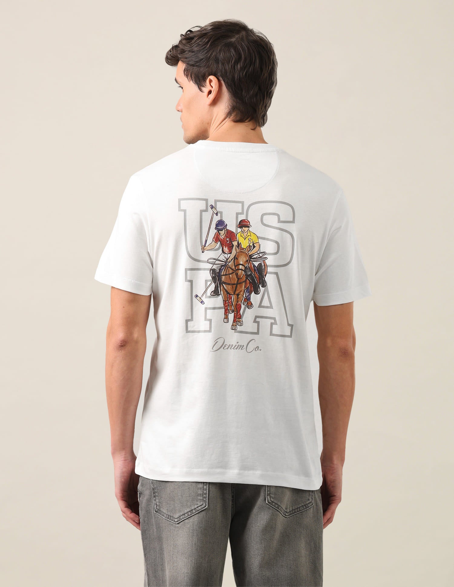 Graphic Brand Printed Slim Fit T-Shirt Ivory - U.S. Polo Assn. India | Large