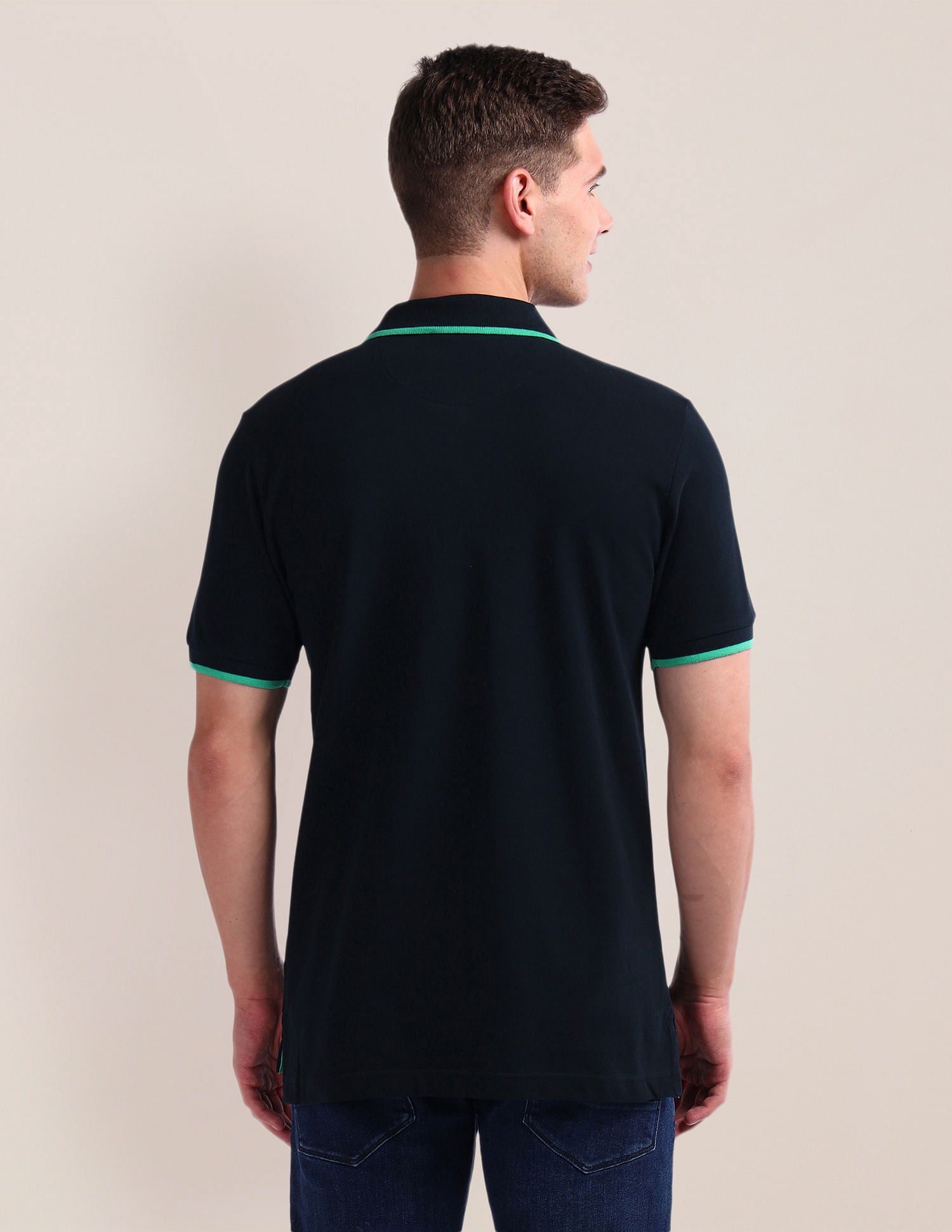 Slim Fit Solid Polo Shirt Navy - U.S. Polo Assn. India | Large