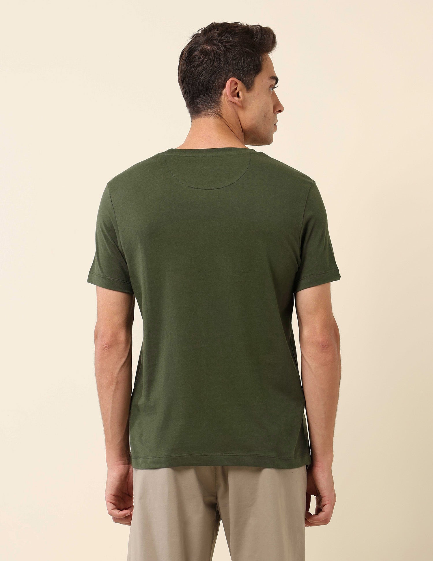 Slim Fit Brand Embossed T- Shirt Olive Green - U.S. Polo Assn. India | Large