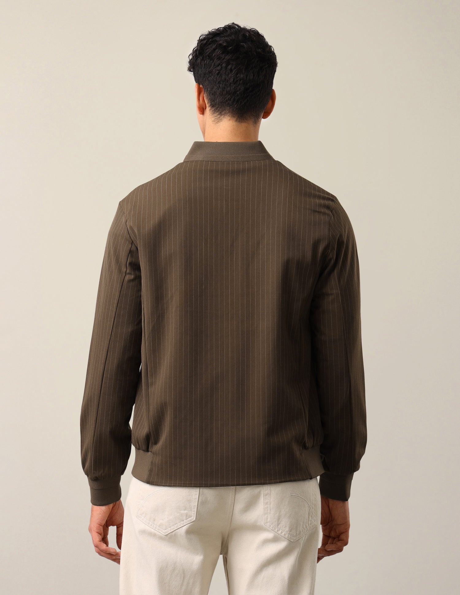 Vertical Striped Regular Fit Bomber Jacket Brown - U.S. Polo Assn. India | Large