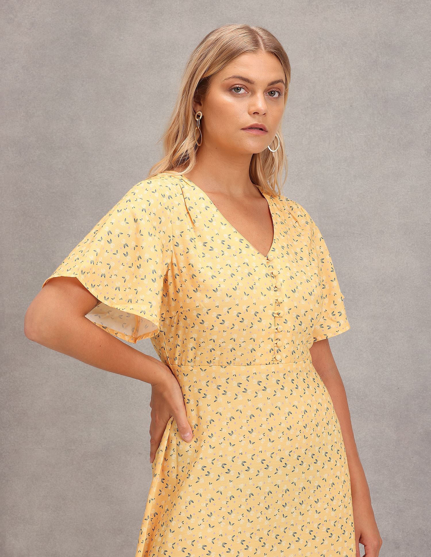 Floral Print Fit And Flare Dress Light Yellow - U.S. Polo Assn. India | Large