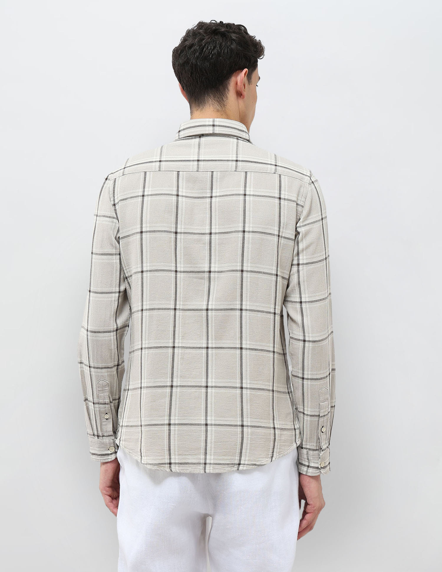Dobby Grid Tattersall Checked Shirt Off White - U.S. Polo Assn. India | Large