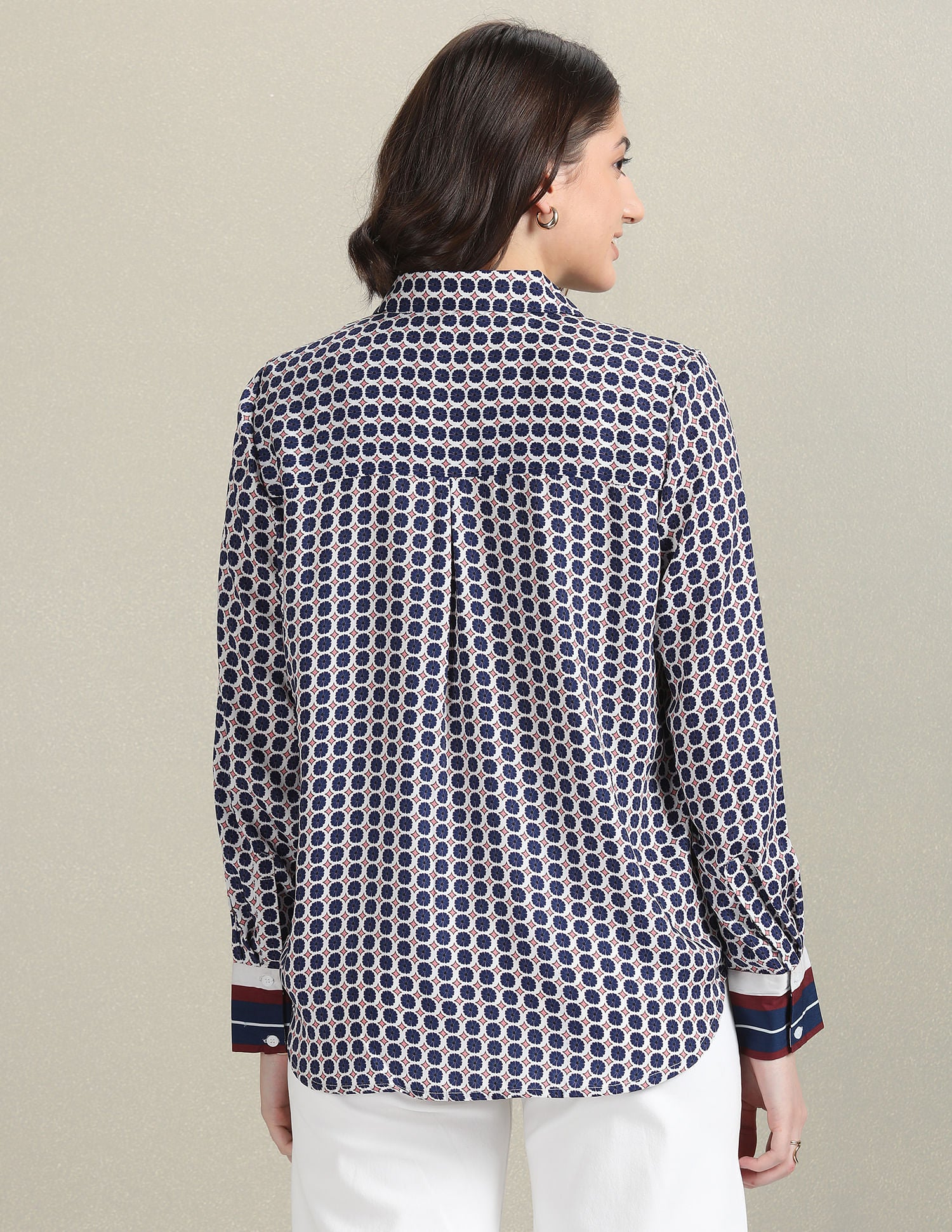 Spread Collar Geometric Print Shirt Blue, White and Red - U.S. Polo Assn. India | Large