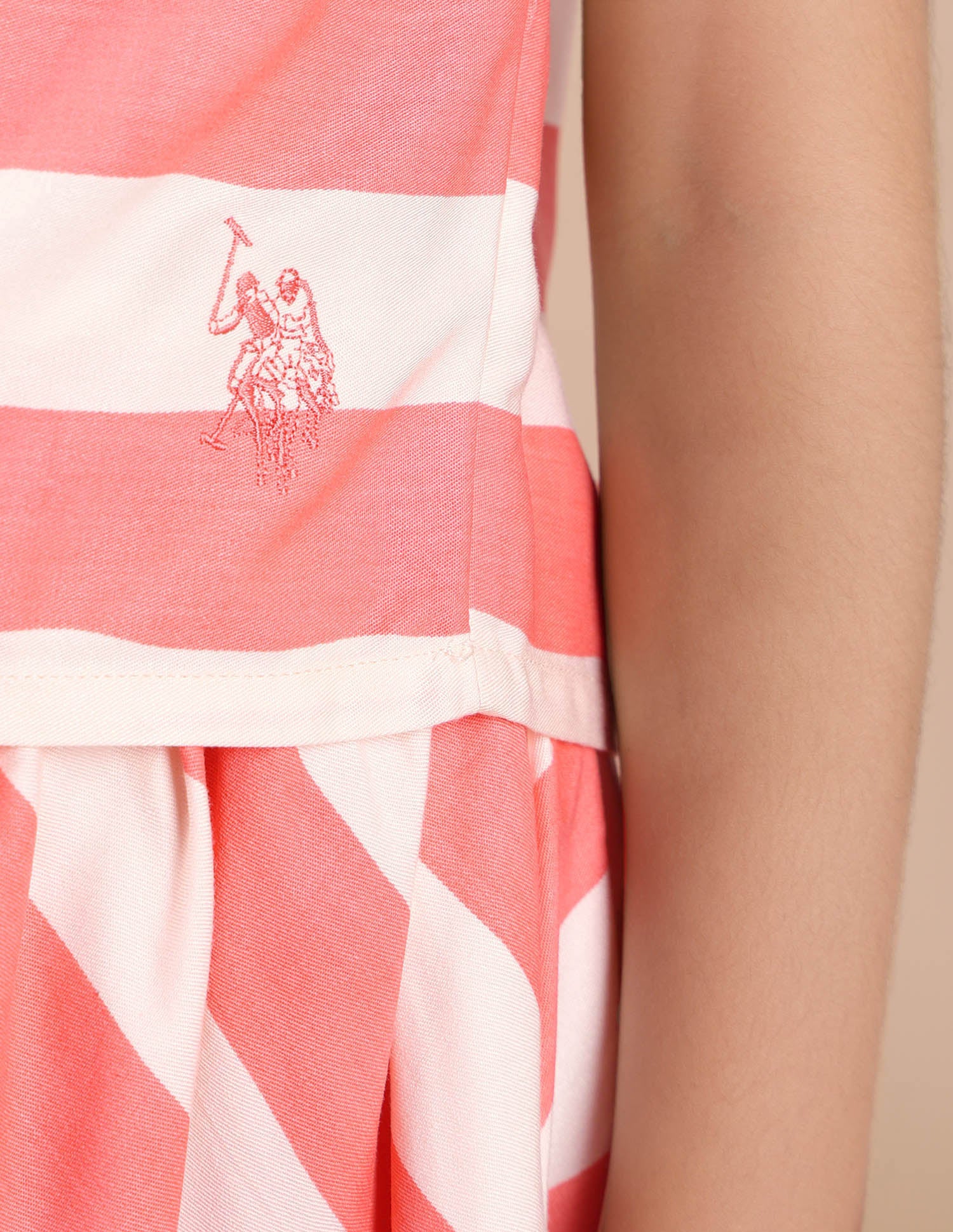 Girls Diagonal Striped Cotton Top Coral - U.S. POLO ASSN. | Large