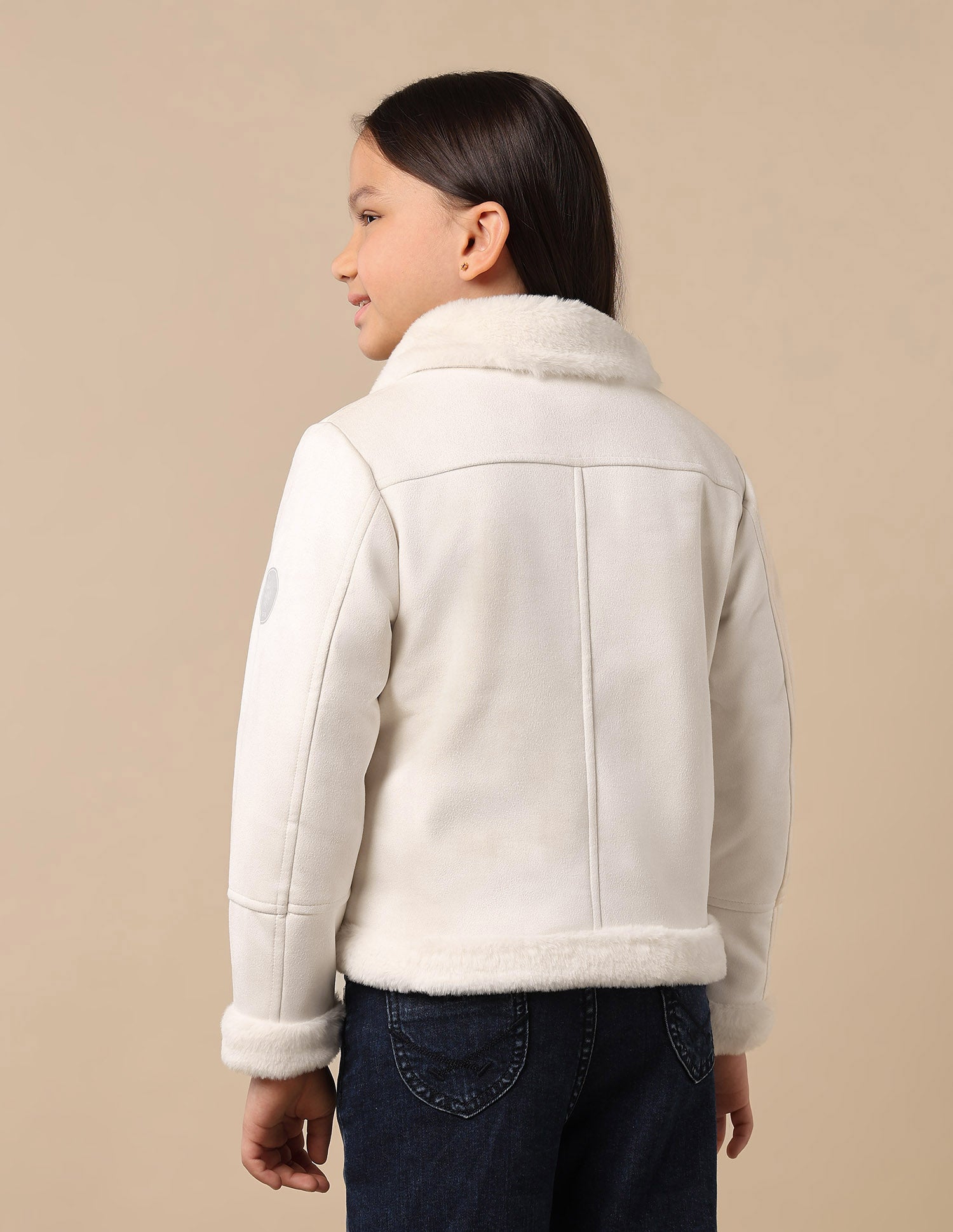Girls Suede Solid Jacket Cream - U.S. POLO ASSN. | Large