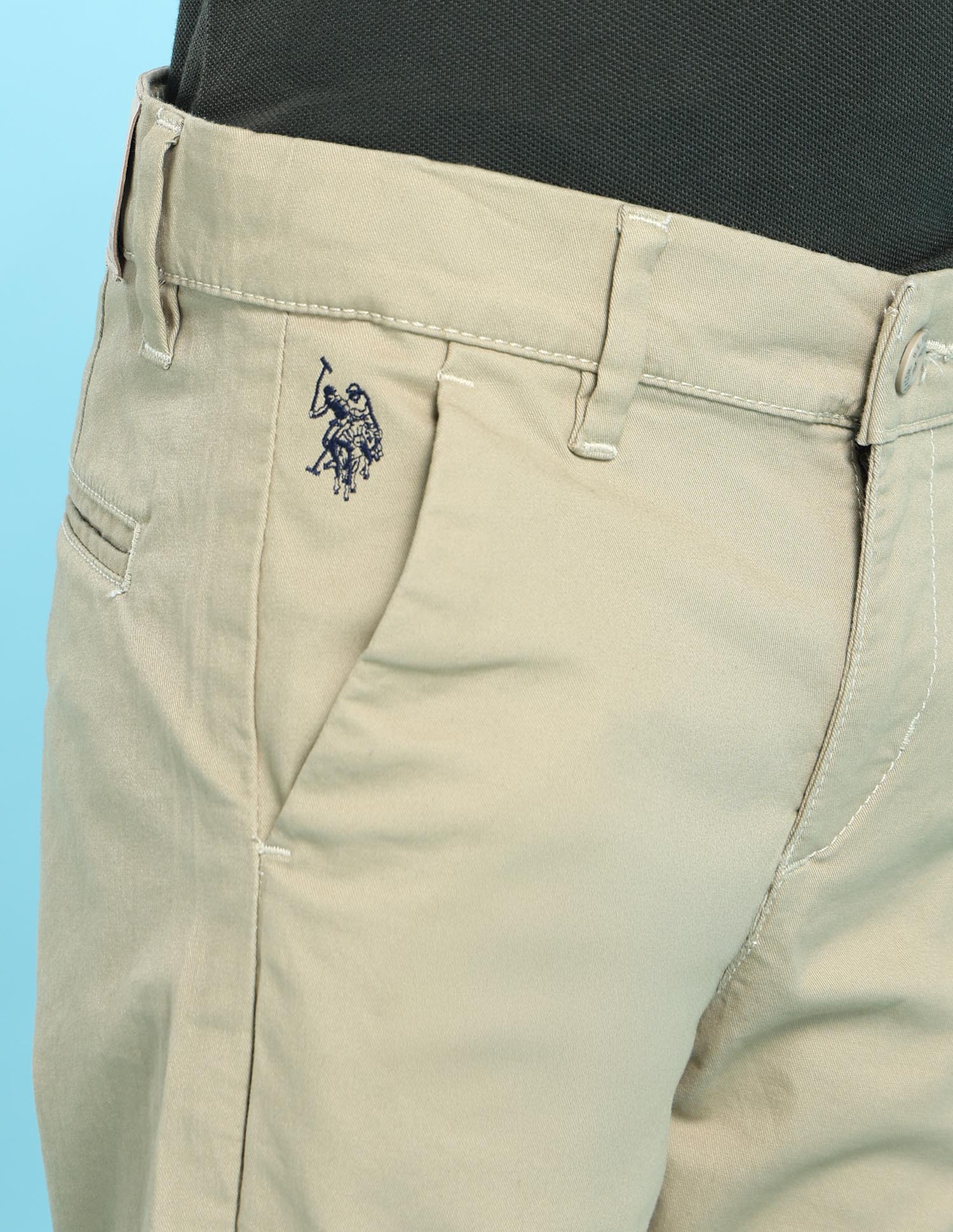 Boys Beige Mid Rise Twill Weave Solid Trousers Beige - U.S. POLO ASSN. | Large