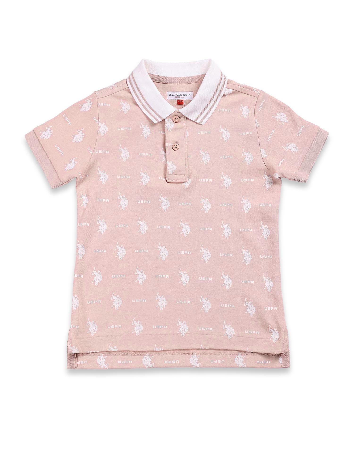 Boys All Over Logo Polo Shirt Dusty Pink - U.S. Polo Assn. India | Large