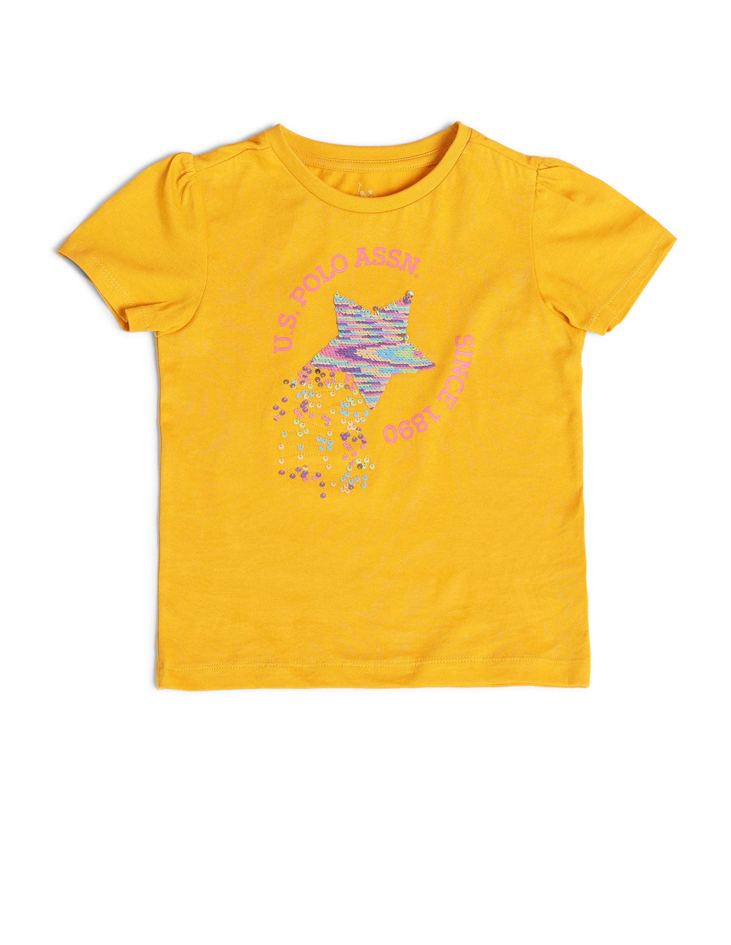 Girls Embellished Regular Fit T-Shirt Yellow - U.S. POLO ASSN. | Large