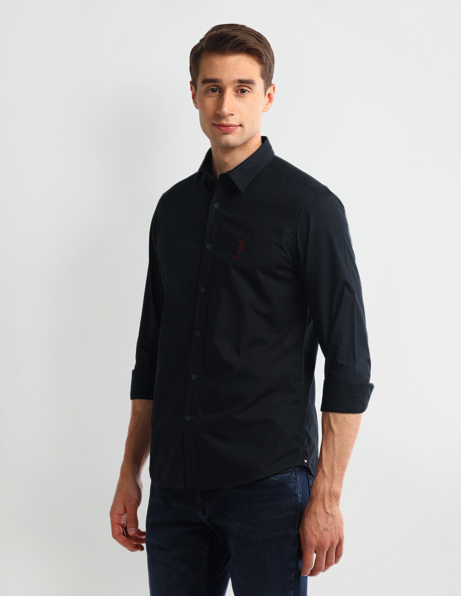 Solid Slim Fit Shirt Navy - U.S. Polo Assn. India | Large