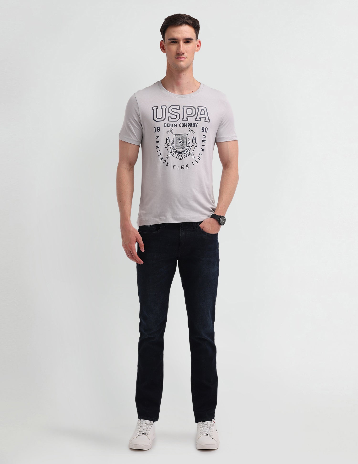 Graphic Printed Muscle Fit T-Shirt Dk Grey - U.S. Polo Assn. India | Large