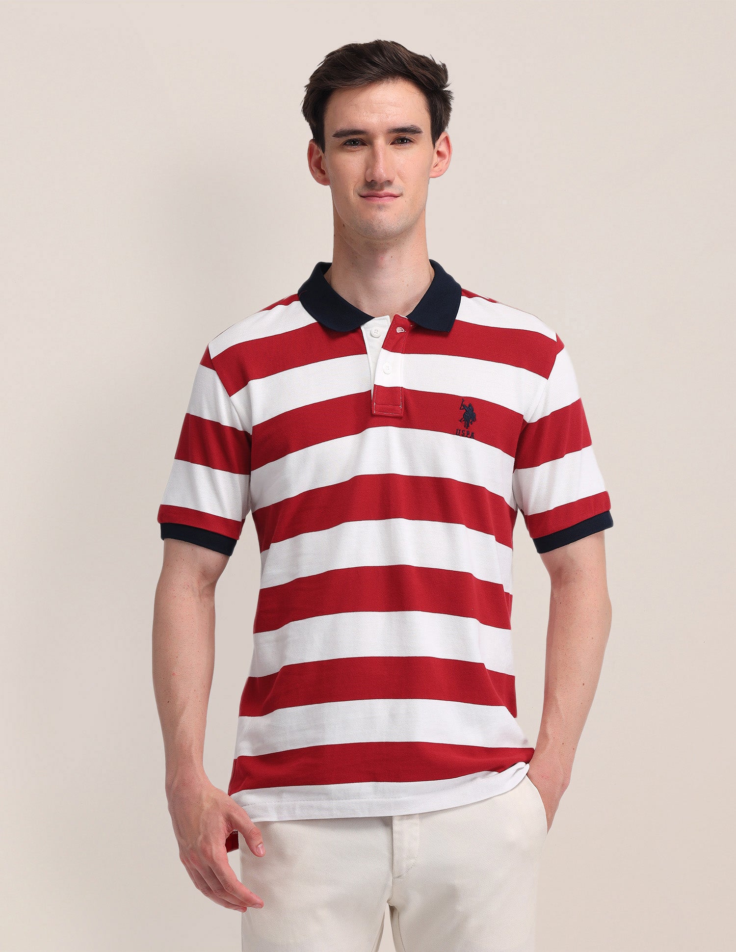 Horizontal Striped Slim Fit Polo Shirt Red - U.S. POLO ASSN. | Large