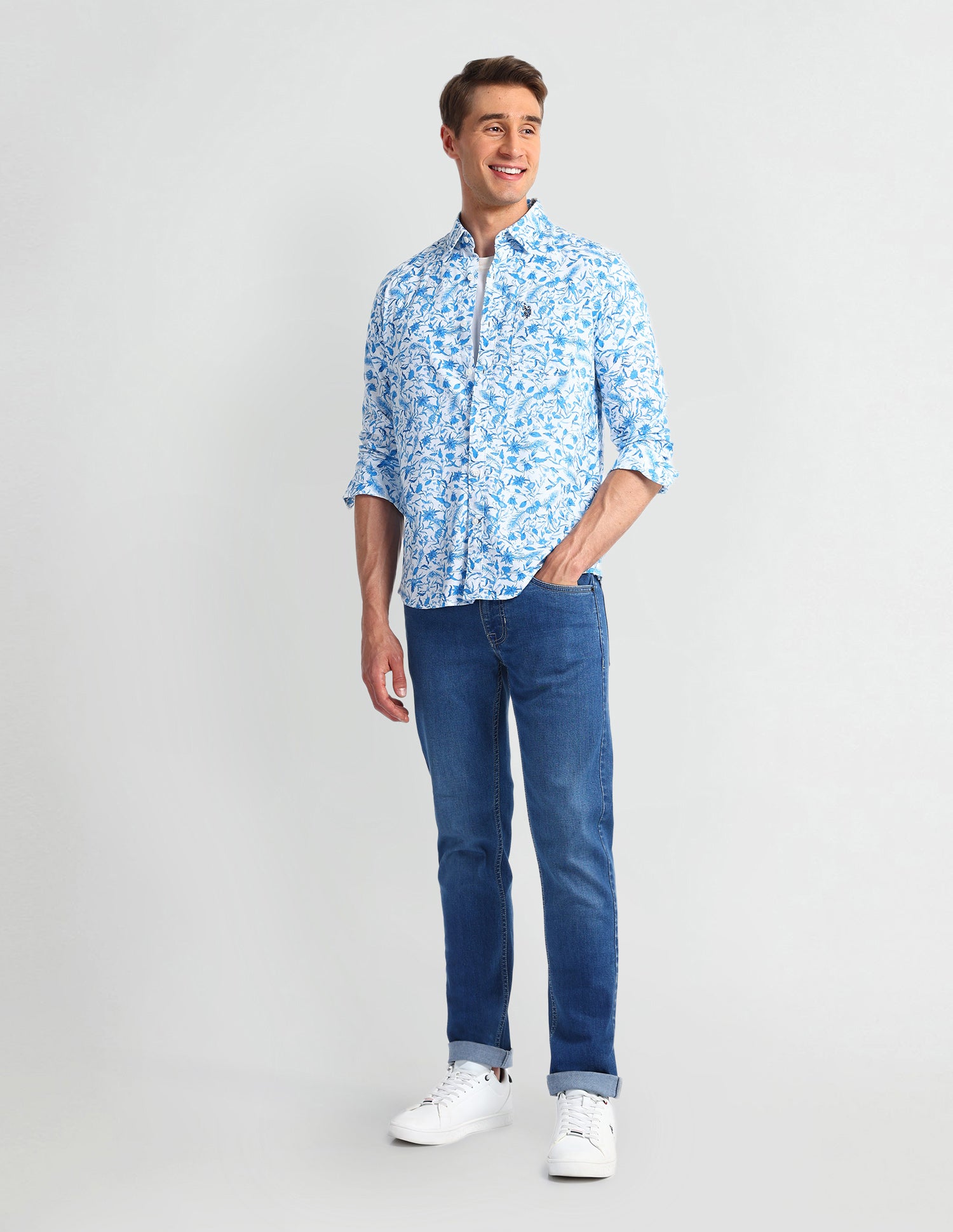 Floral Slim Fit Shirt Blue - U.S. Polo Assn. India | Large