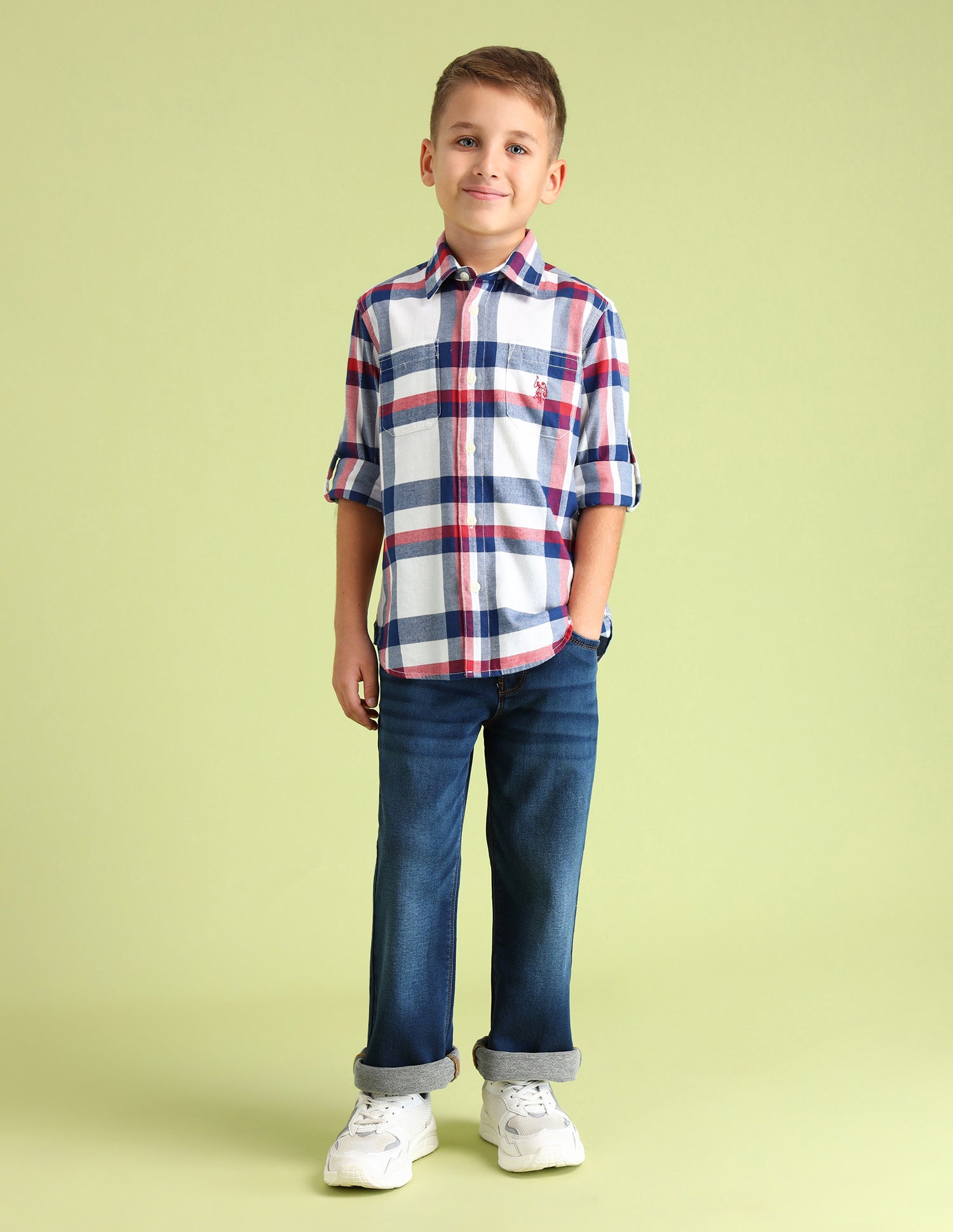 Boys Regular Fit Tartan Checks Shirt White - U.S. Polo Assn. India | Large