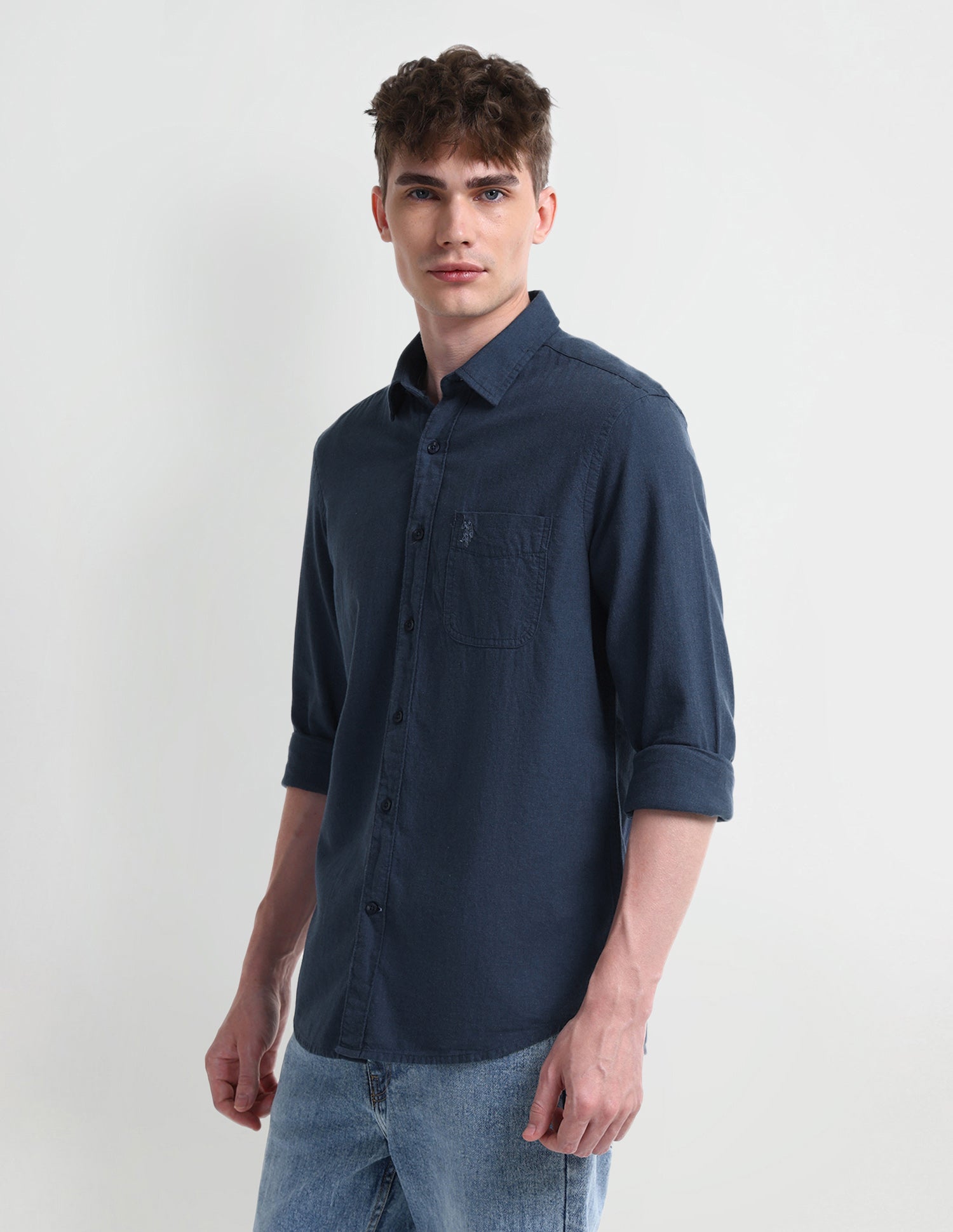 Solid Slim Fit Shirt Navy - U.S. Polo Assn. India | Large