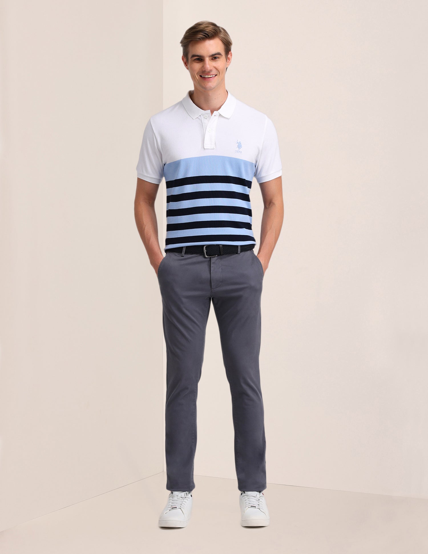 Horizontal Striped Slim Fit Polo Shirt White - U.S. POLO ASSN. | Large