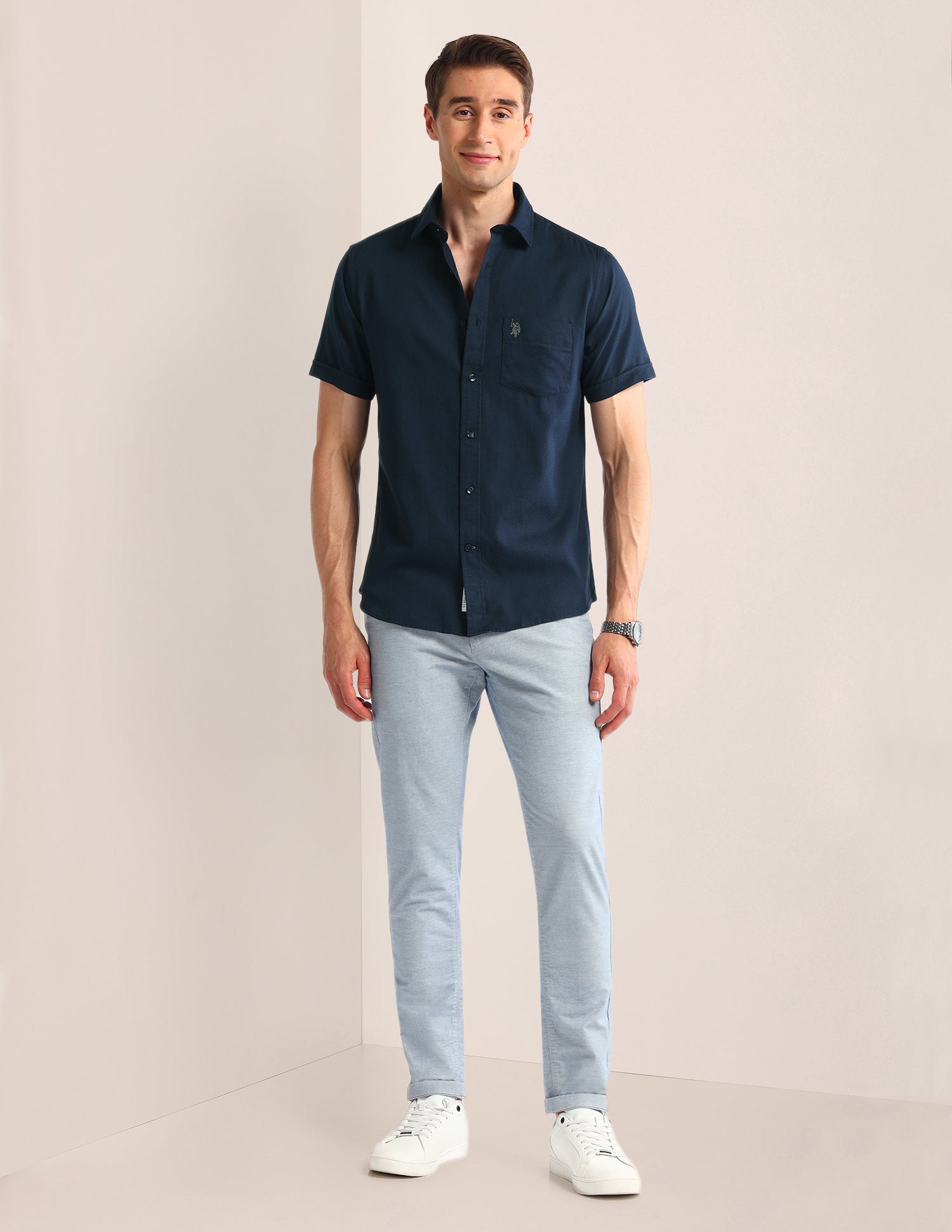 Solid Regular Fit Shirt Navy - U.S. POLO ASSN. | Large