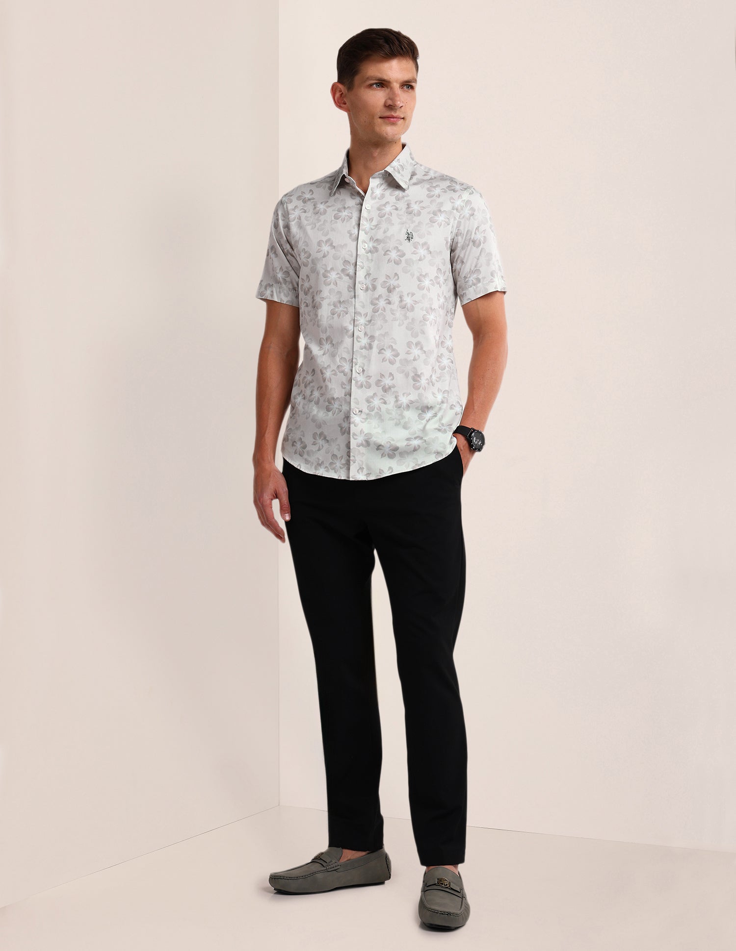 Floral Regular Fit Shirt Light-Grey - U.S. POLO ASSN. | Large