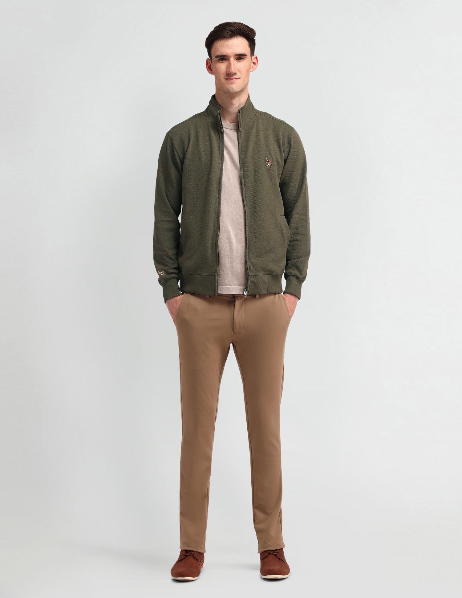 High Neck Textured Sweatshirt Smoky Olive - U.S. Polo Assn. India | Large