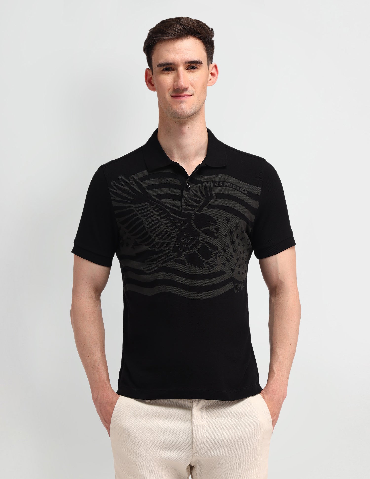 Graphic Printed Muscle Fit Polo Shirt Black - U.S. Polo Assn. India | Large