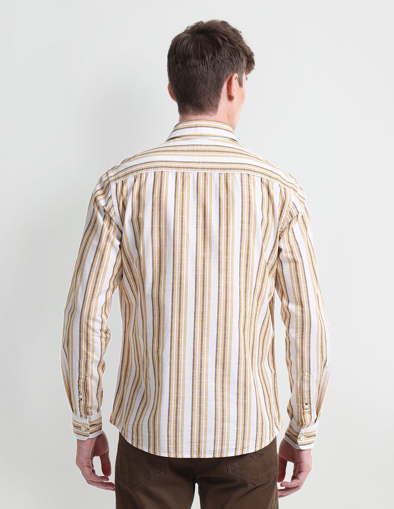 Vertical Striped Slim Fit Shirt Mustard - U.S. Polo Assn. India | Large