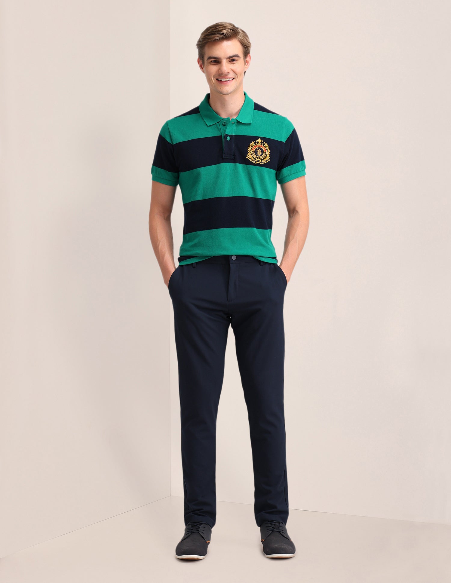 Horizontal Striped Slim Fit Polo Shirt Green - U.S. Polo Assn. India | Large