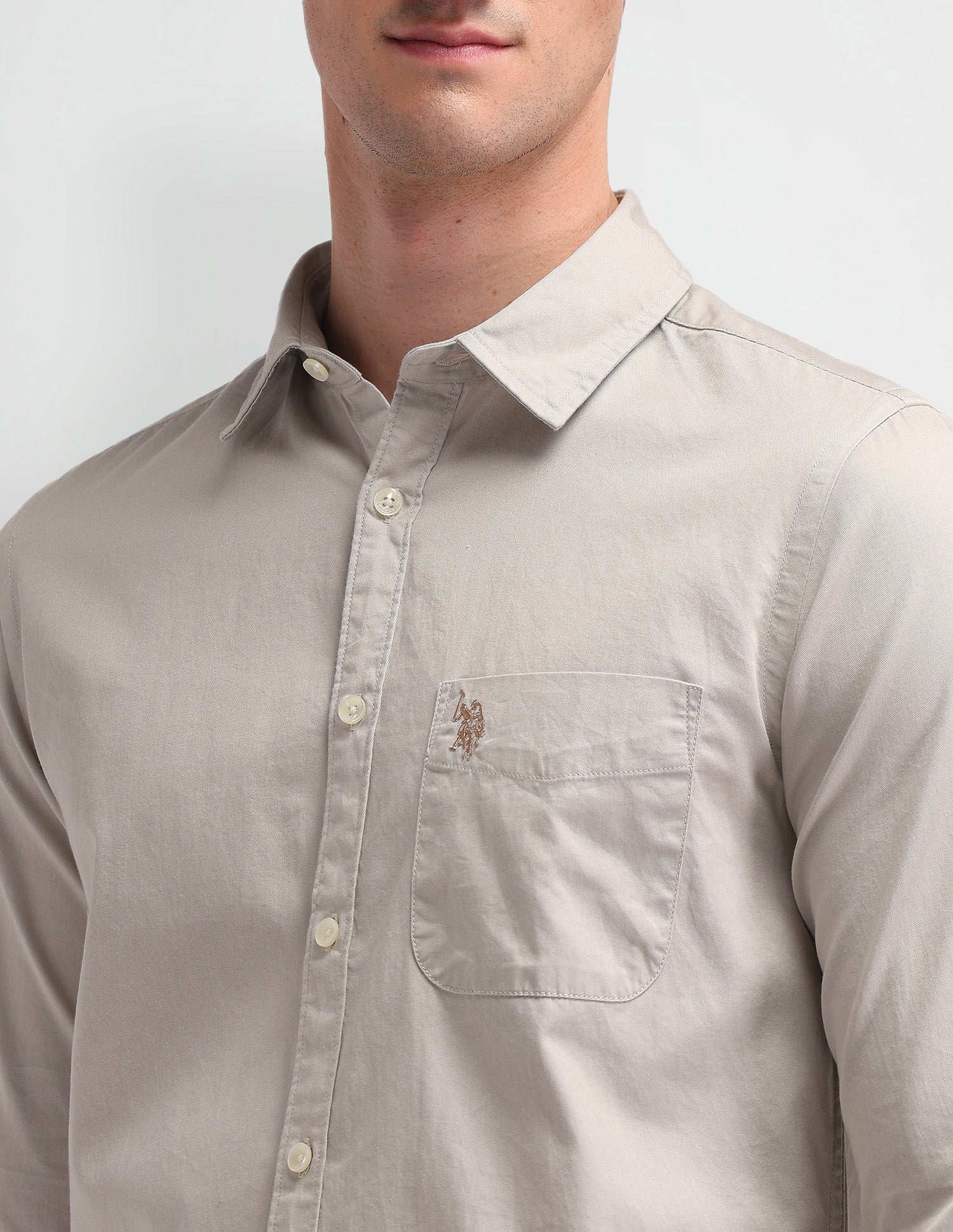 Slim Fit Cotton Shirt Beige - U.S. Polo Assn. India | Large